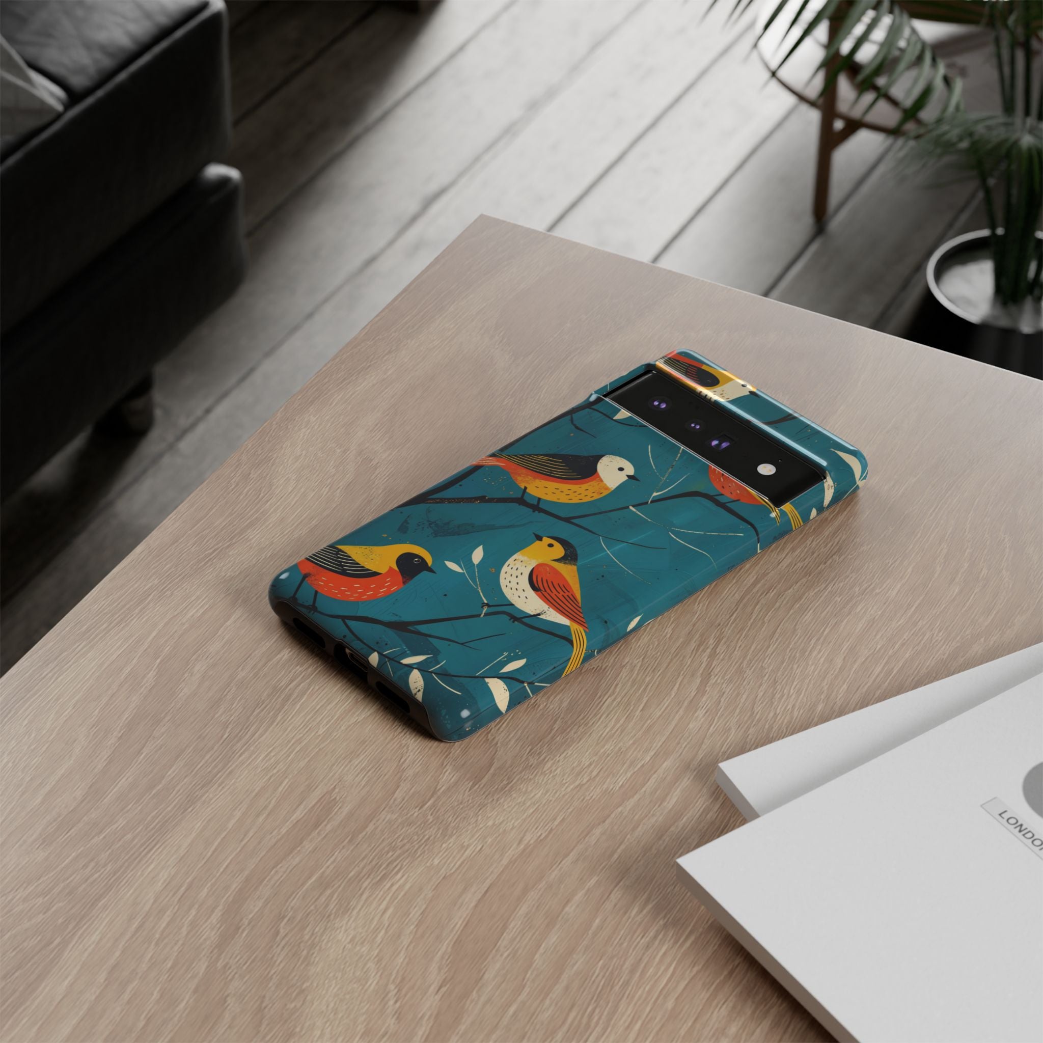 Bird Pattern Tough Google Pixel Phone Case | Colourful Songbirds on Teal Background
