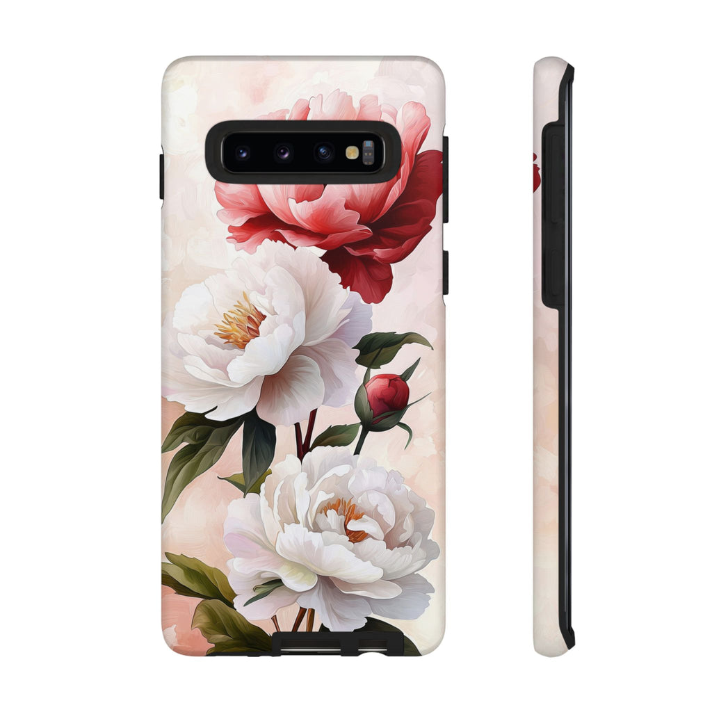 Custodia per Samsung Galaxy con motivo floreale Peony | Rosa bianca vintage