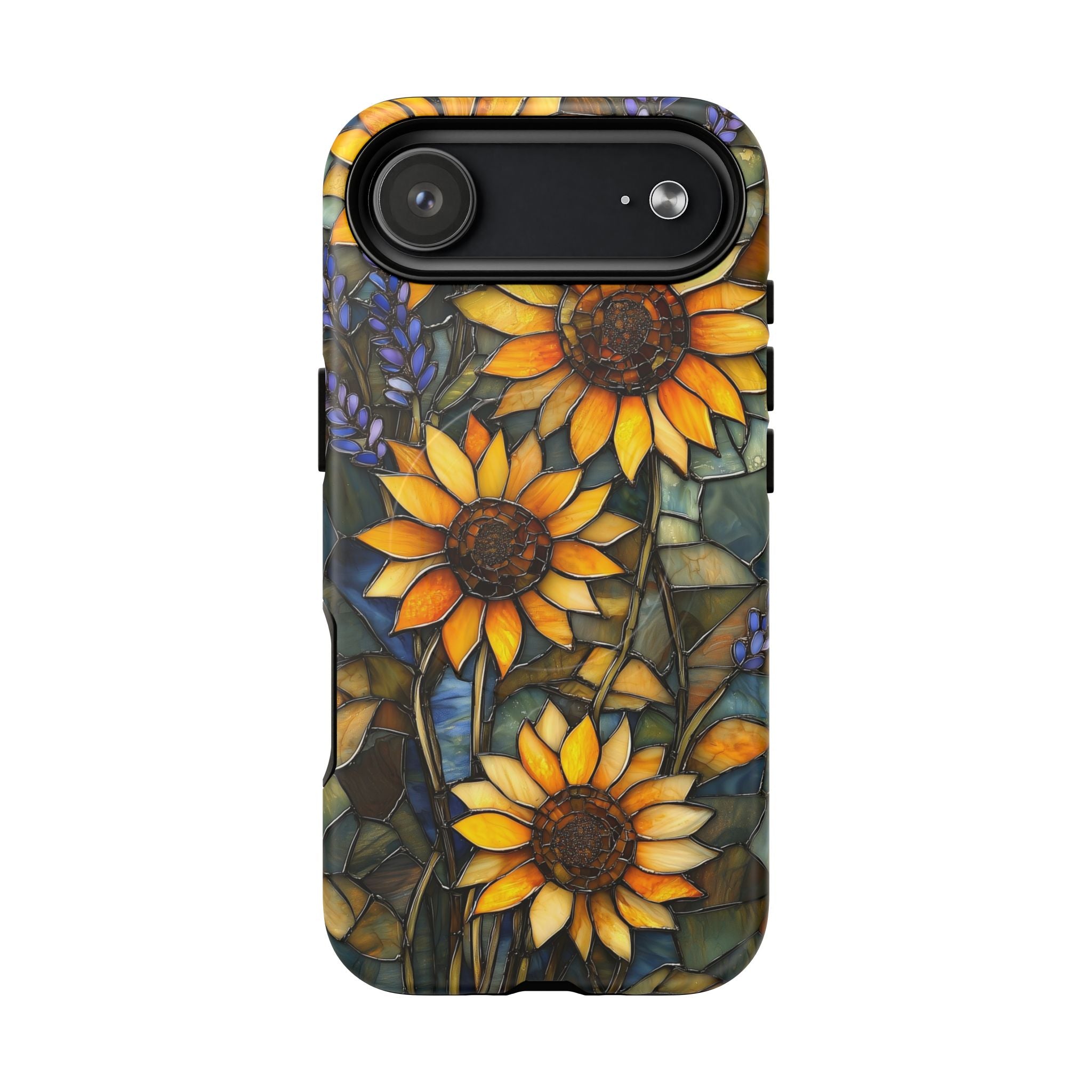 Custodia MagSafe resistente per iPhone con motivo a girasole in vetro colorato