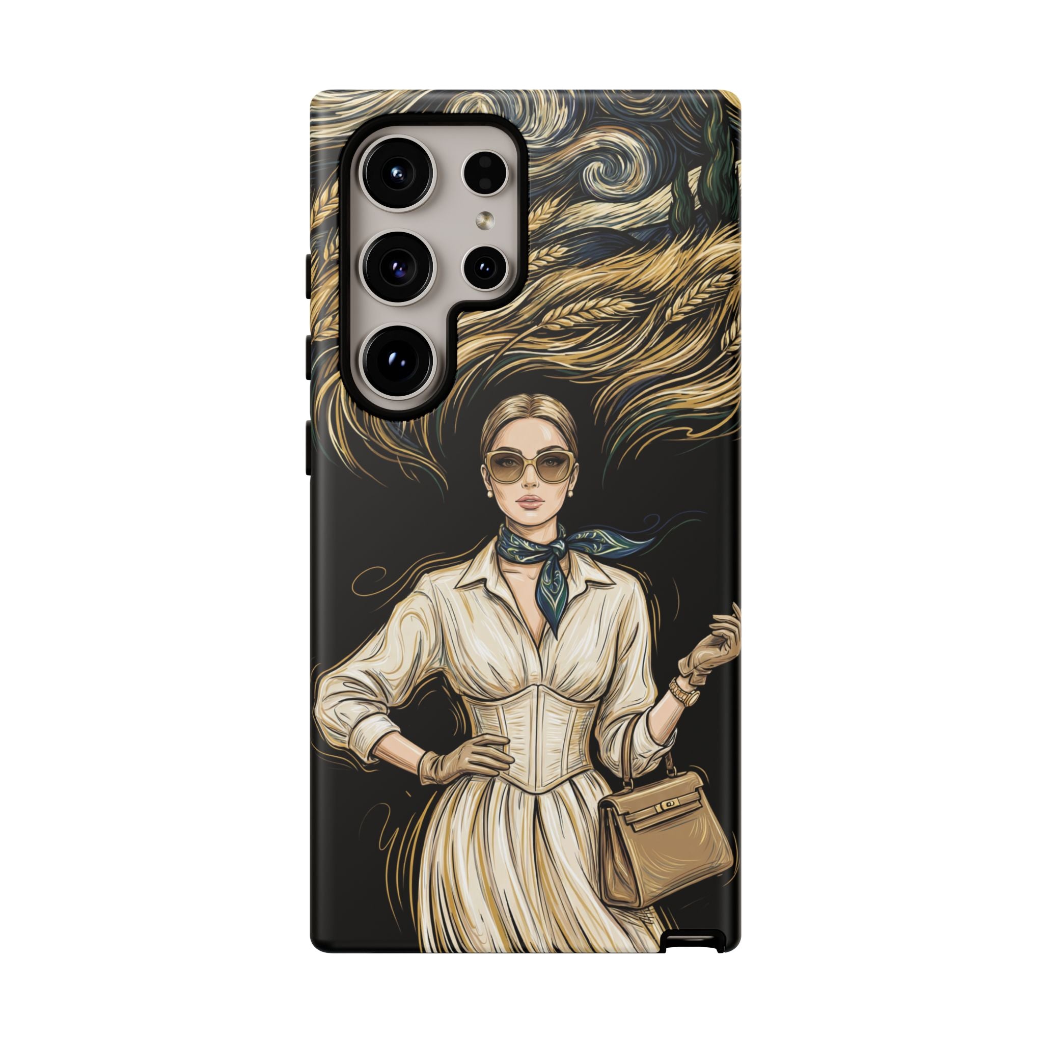 Vintage Elegance Samsung Galaxy Phone Case | Retro Woman with Flowing Golden Hair