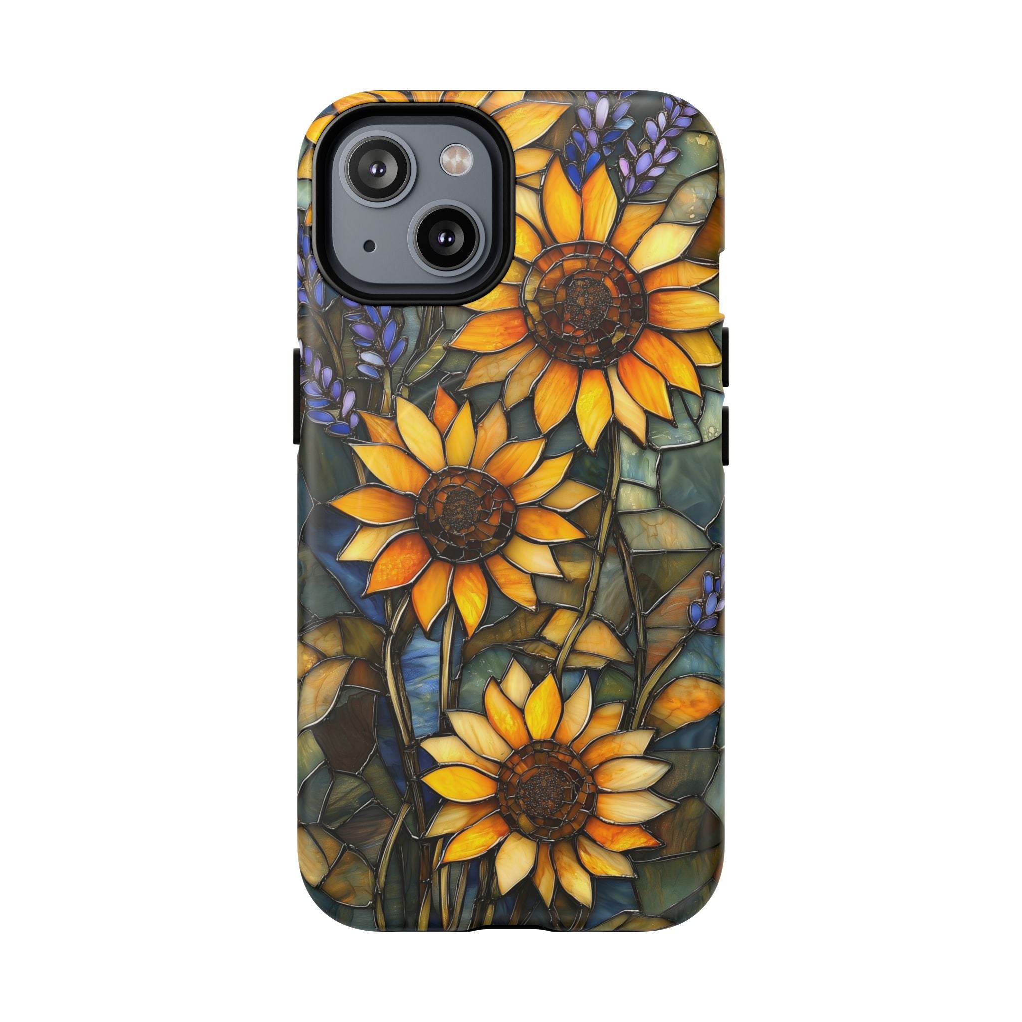 Custodia MagSafe resistente per iPhone con motivo a girasole in vetro colorato