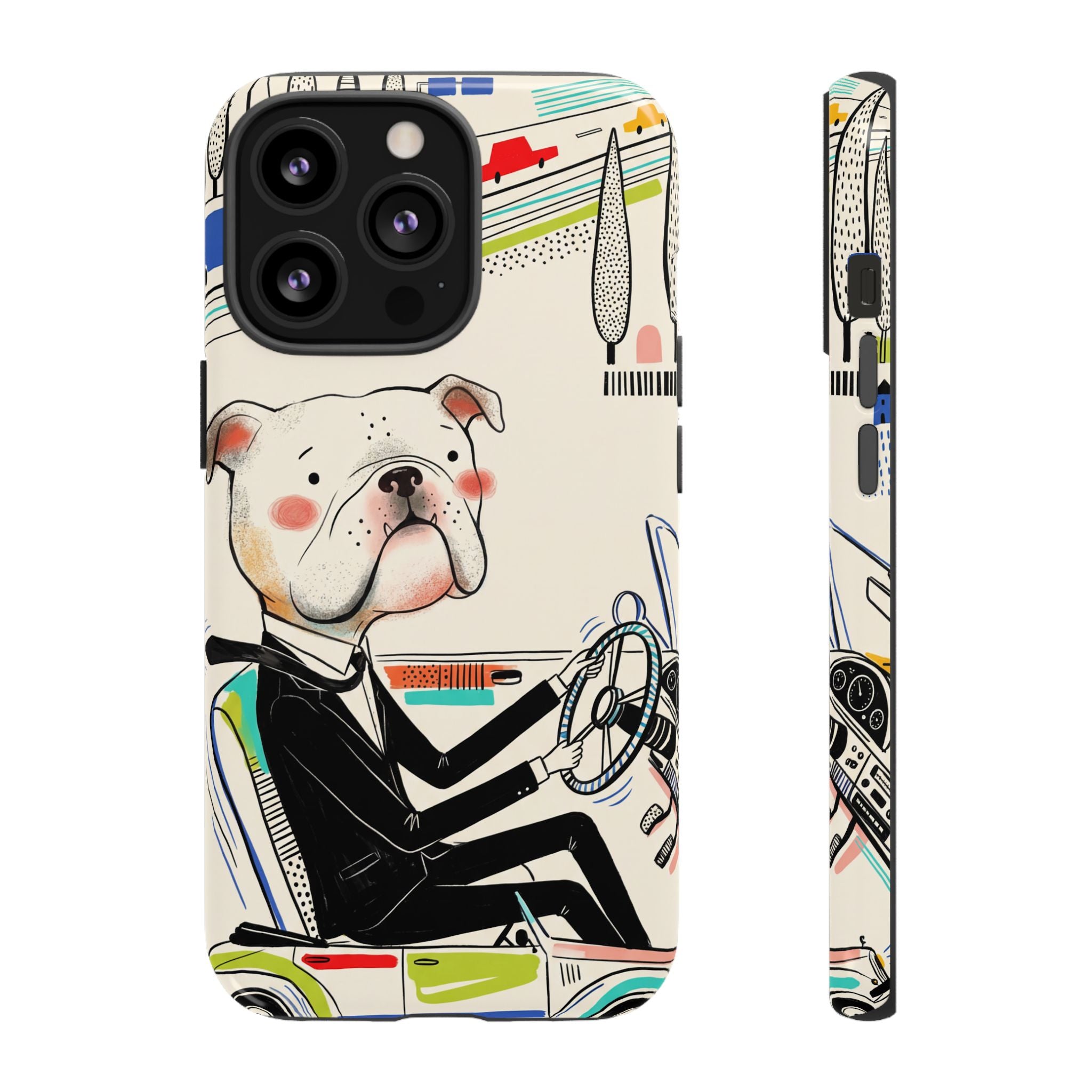 Bulldog Driver iPhone Case | Cute Retro Dog Illustration