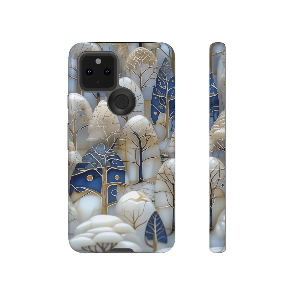 Blue Gold Winter Forest Google Pixel Case — Elegant Tree Pattern Tough Case
