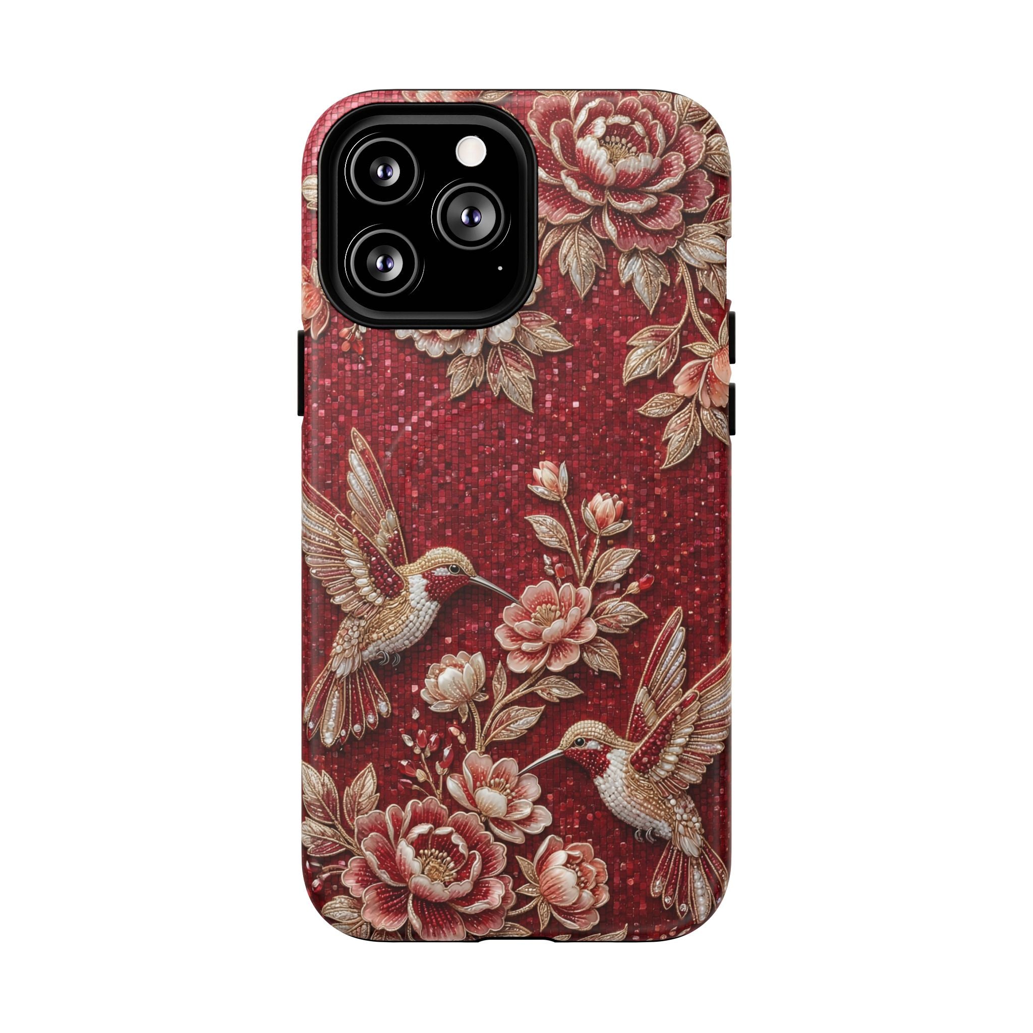 Floral Hummingbird Tough Case | Vintage Red MagSafe iPhone Case