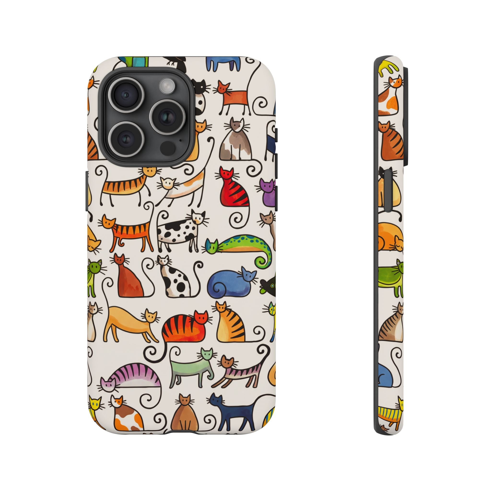 Cat Pattern Tough iPhone Case | Colourful Cartoon Cats