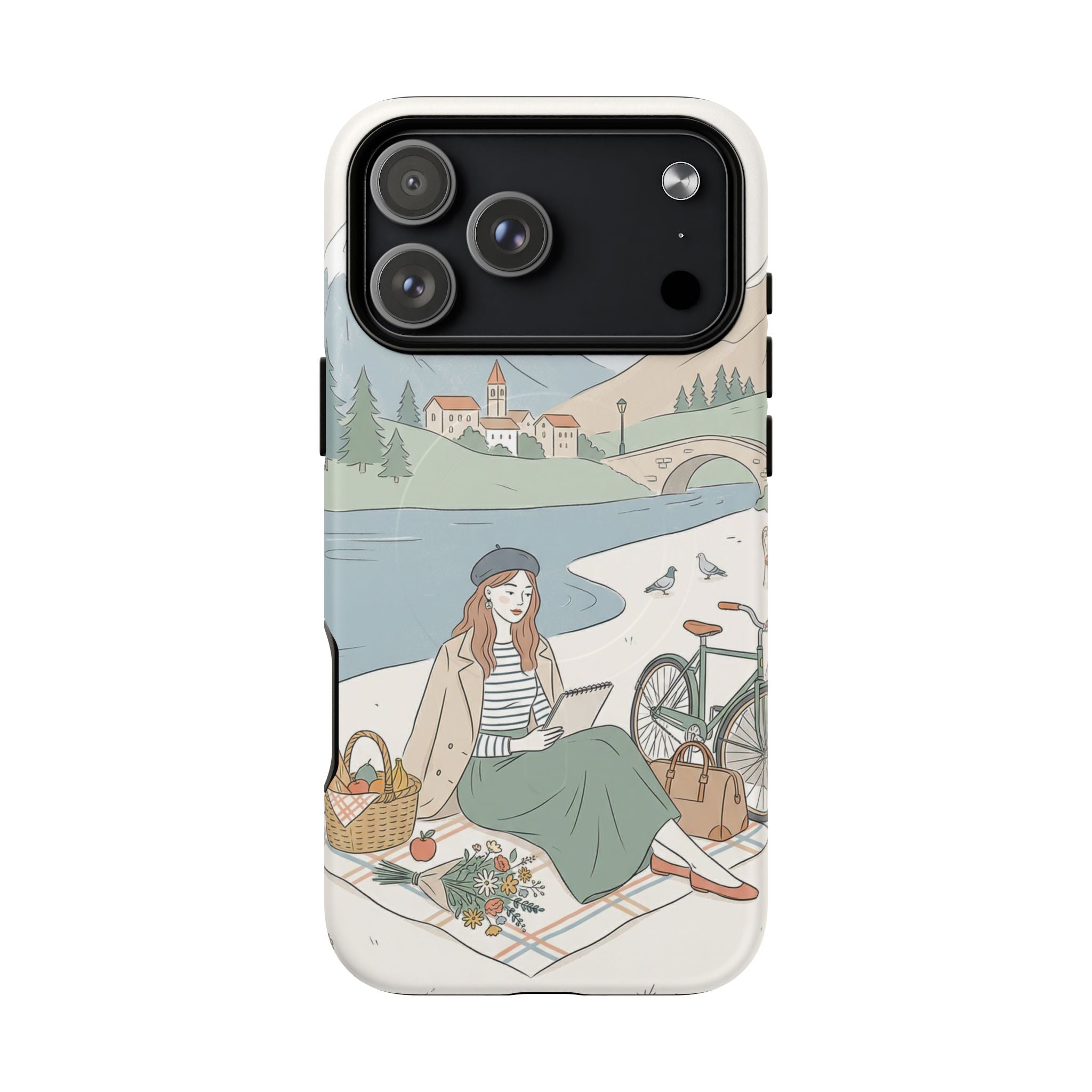 Scenic Picnic MagSafe iPhone Case | Vintage Bicycle & Mountain Illustration
