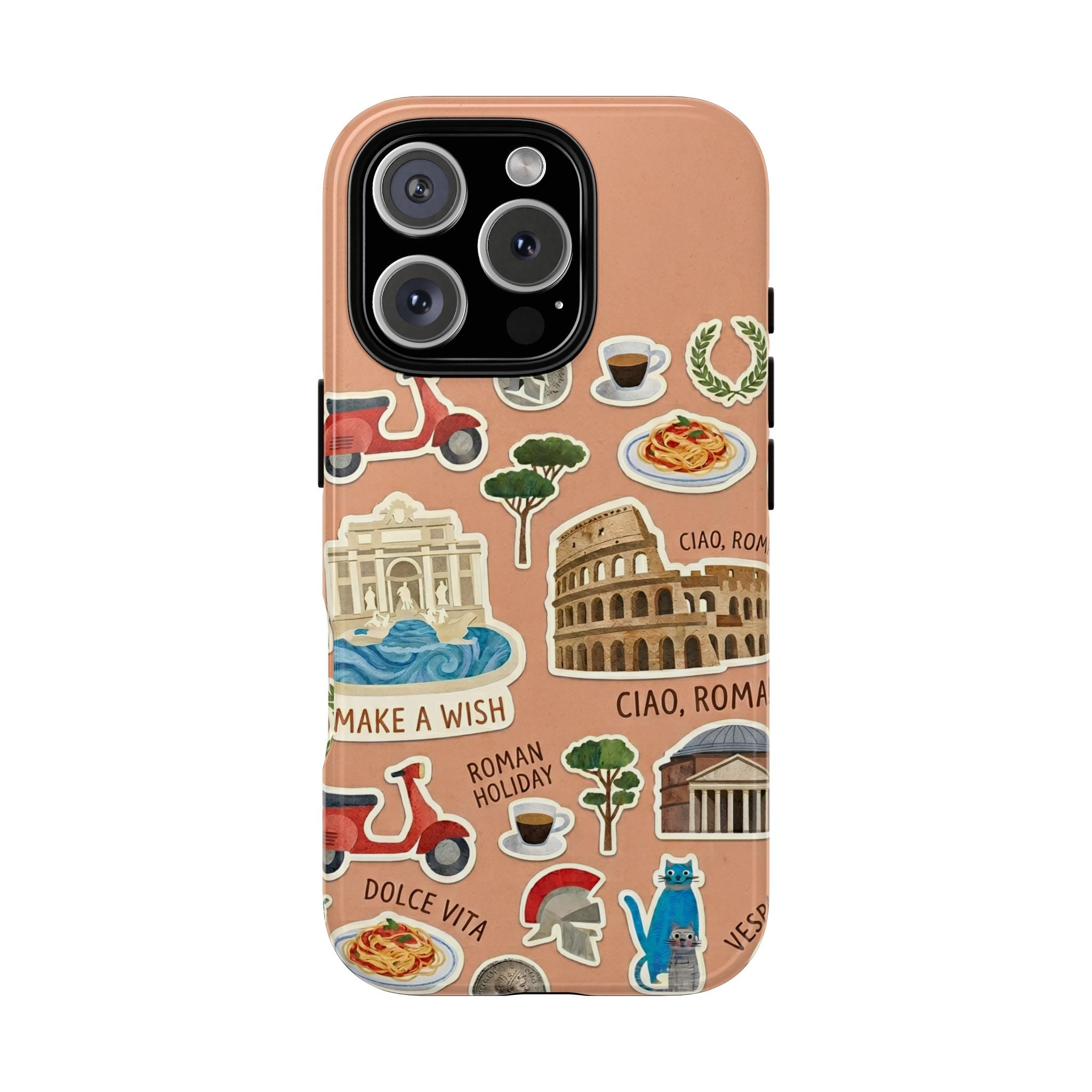 Rome Italy Travel Tough iPhone Case | Terracotta Scrapbook Sticker Cover