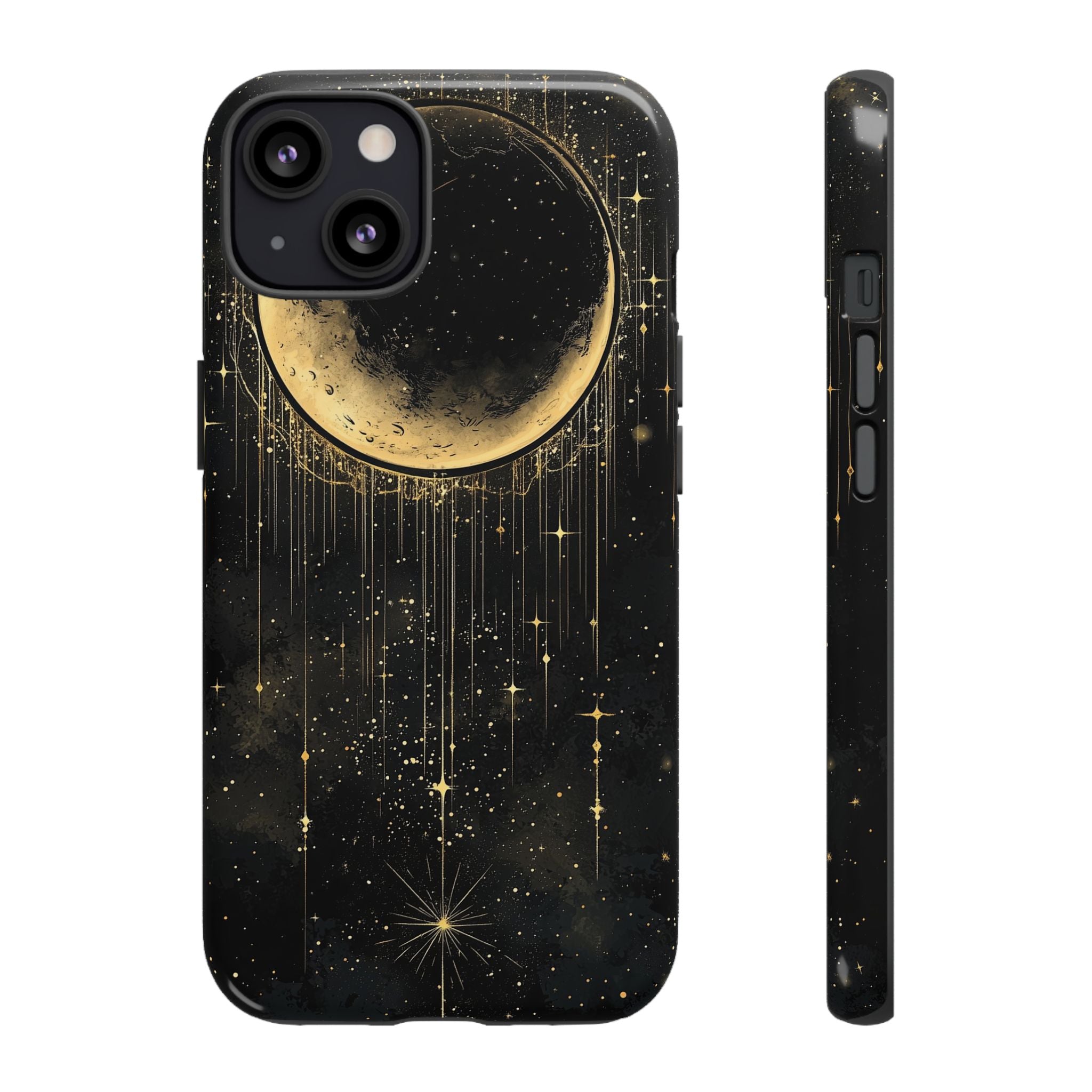 Moonlit Crescent Tough iPhone Case | Gold Stars Night Sky