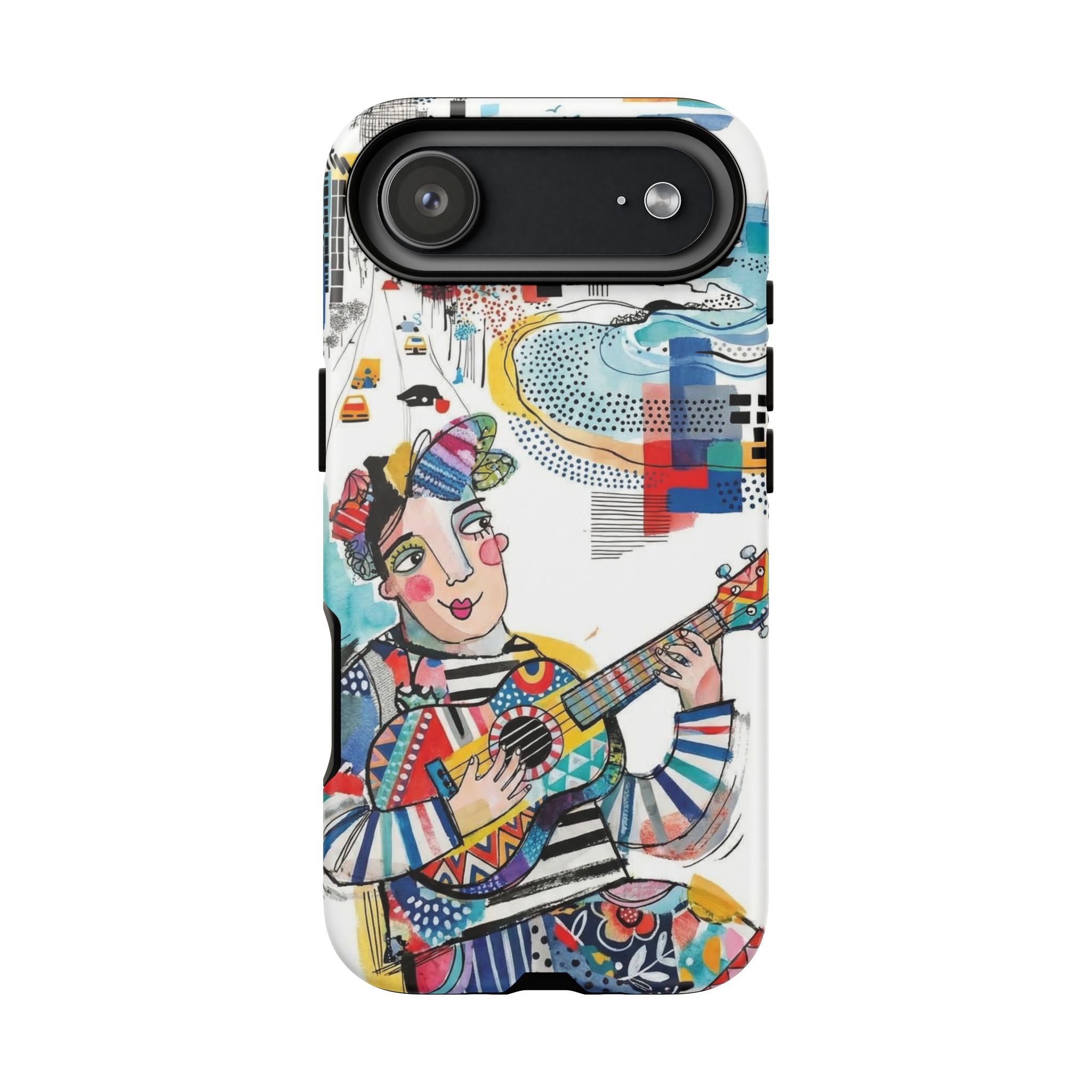 Artistic Musician iPhone Case | Colorful Guitar Cityscape Tough Case