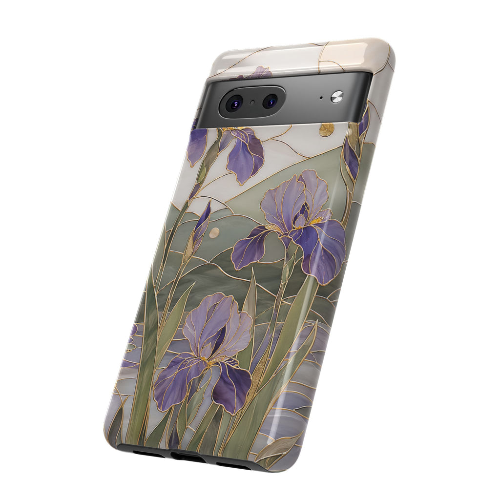 Stained Glass Iris Google Pixel Phone Case | Purple Floral Phone Case