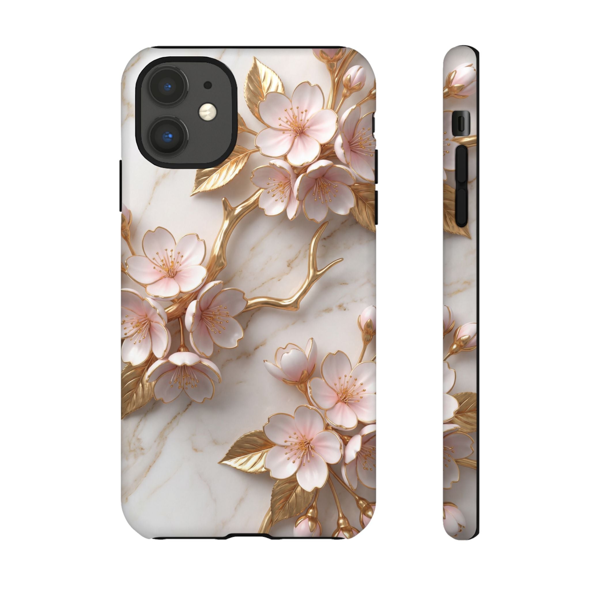 Floral Marble iPhone Case — Sakura Gold Cherry Blossom Tough Case