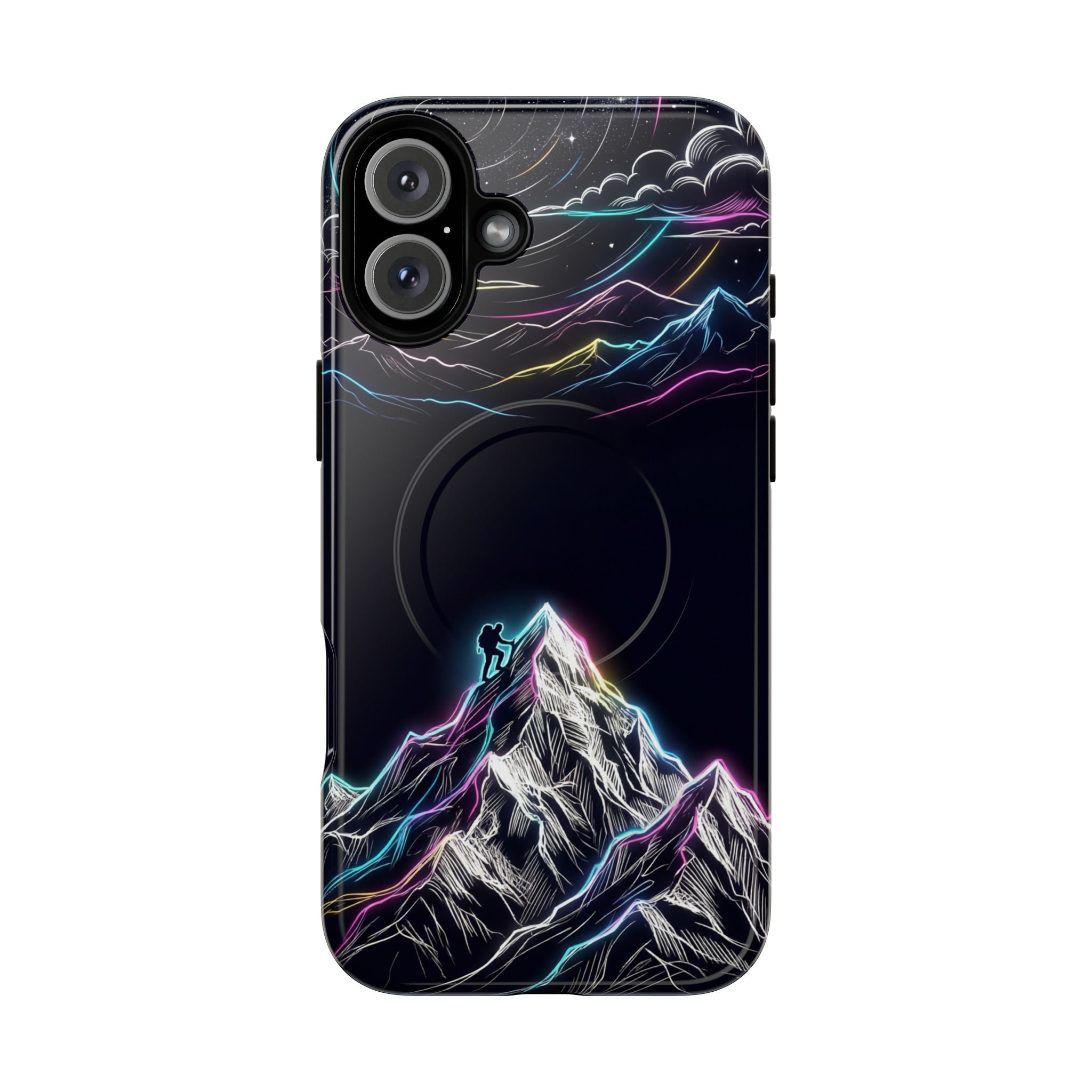 Mount Everest Neon MagSafe iPhone Case | Dark Cosmic Climber Protective Cover