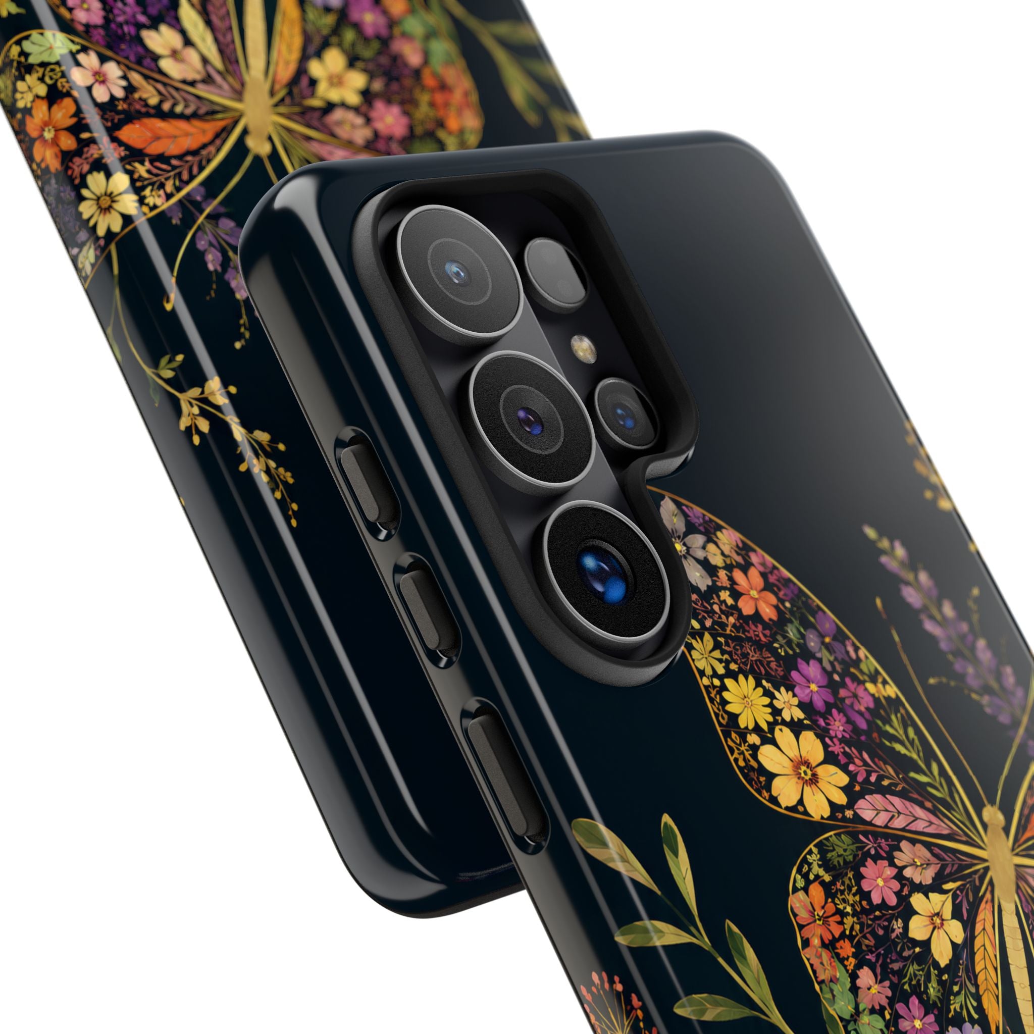 Floral Butterfly Tough Samsung Galaxy Phone Case | Cute Cottagecore Gold Lavender Cover