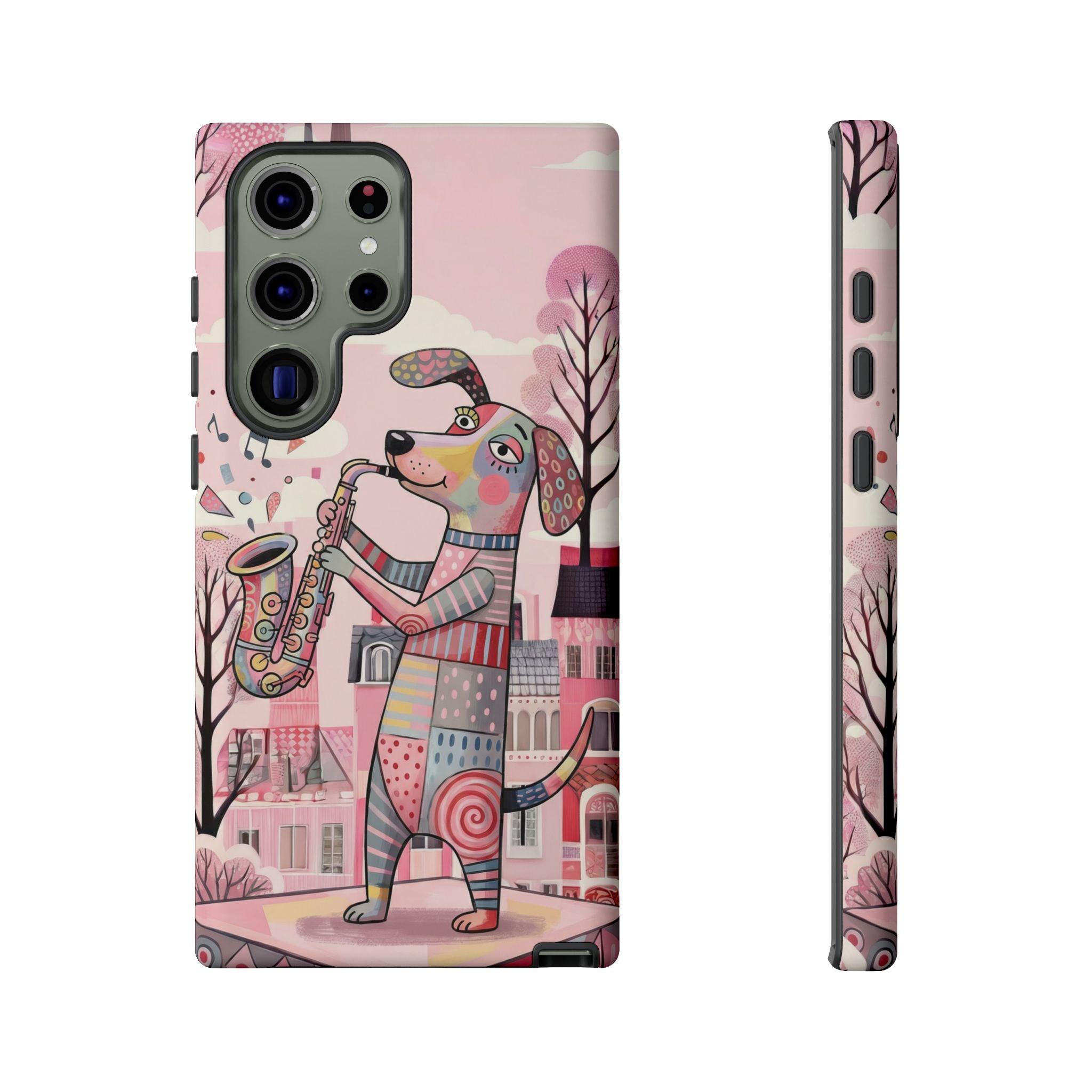 Saxophone Dog Samsung Galaxy Phone Case | Cute Pink Musical Art Protective Case