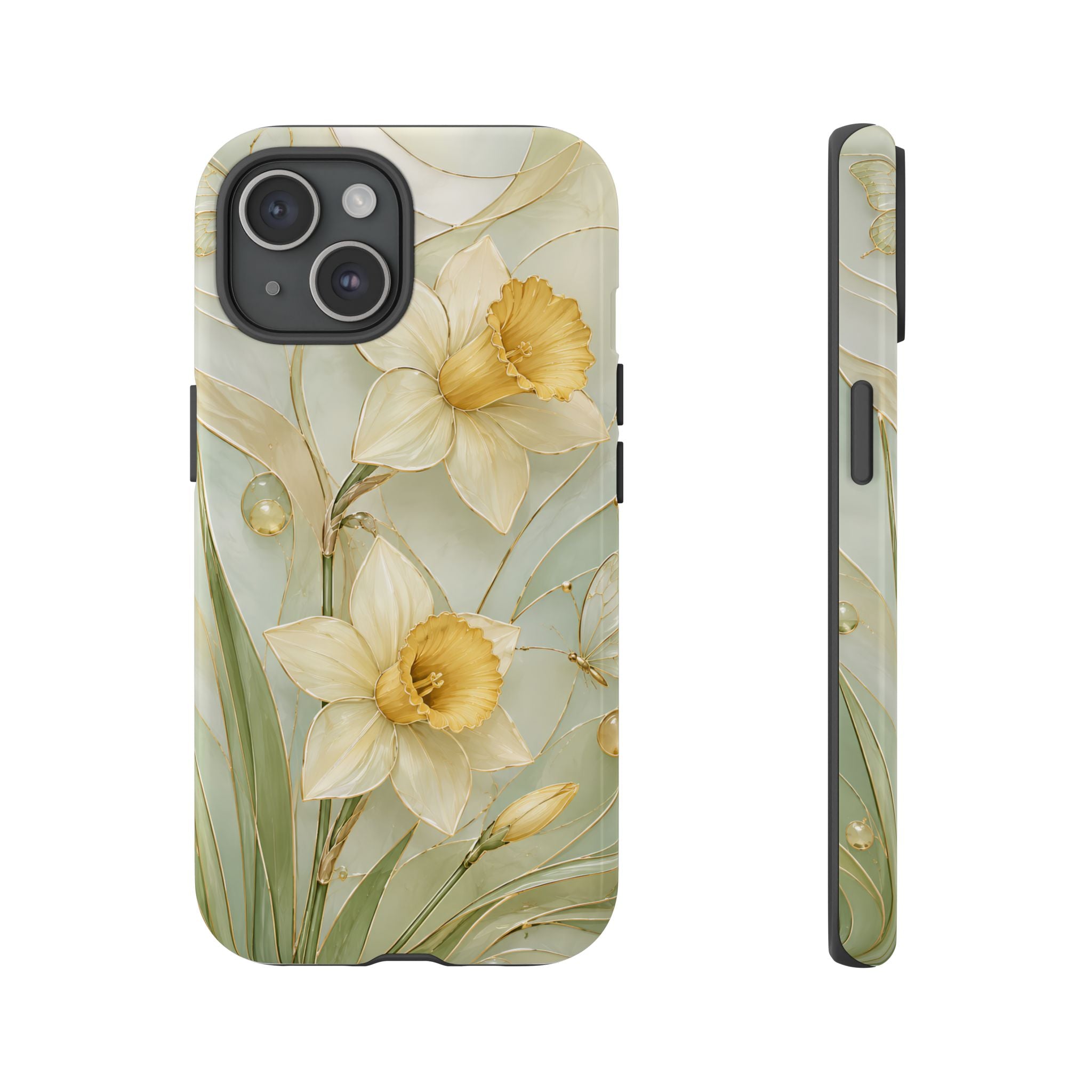 Stained Glass Daffodil iPhone Case | Yellow Floral Phone Cover