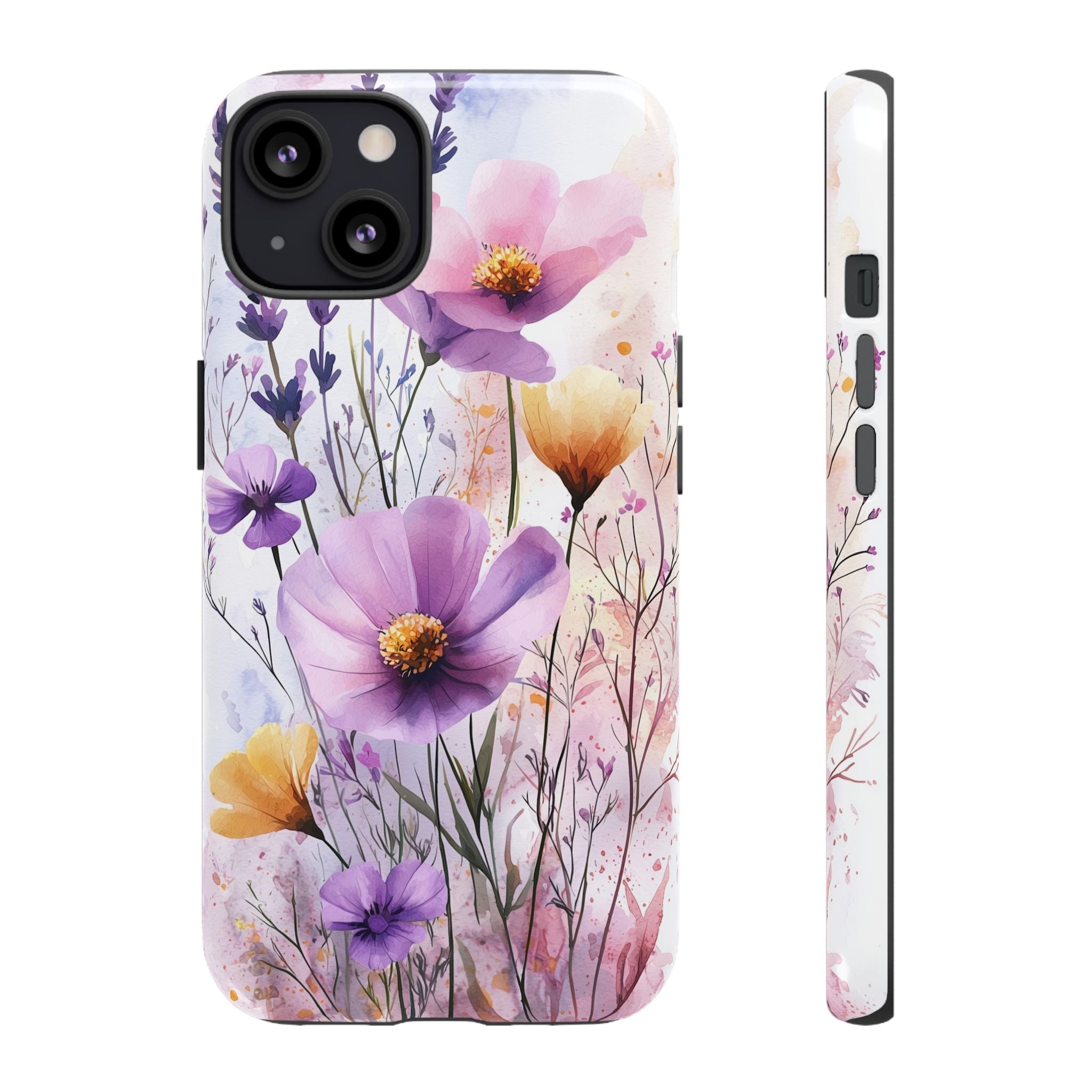 Floral Watercolour Tough iPhone Case | Purple & Yellow Wildflowers