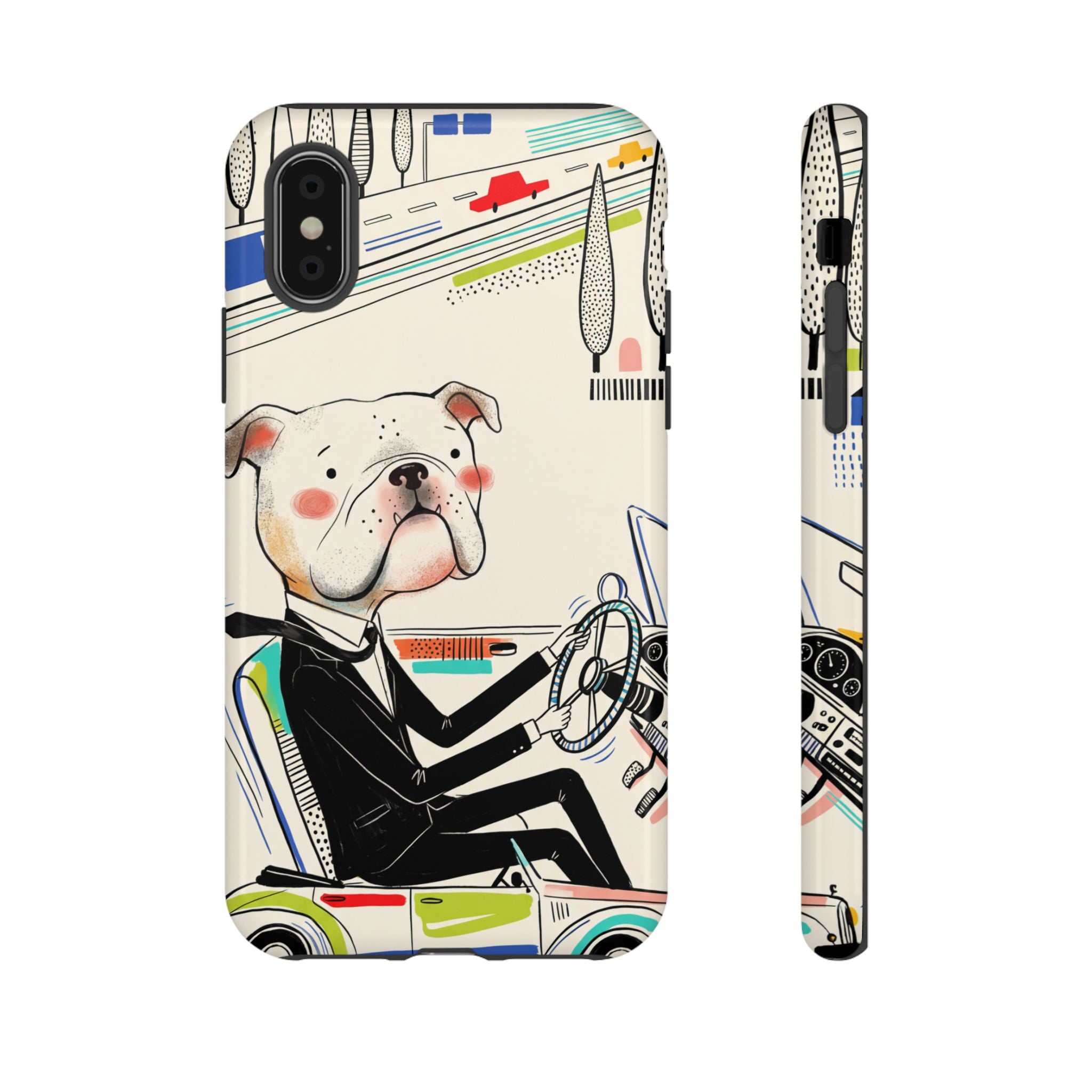 Bulldog Driver iPhone Case | Cute Retro Dog Illustration