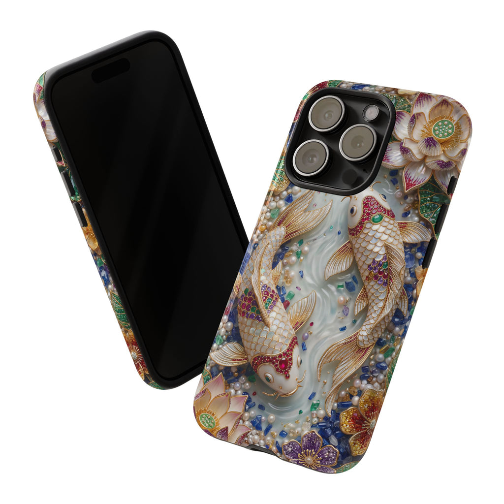 Koi Pond Tough iPhone Case | Ornamental Lotus & Koi Fish Protective Cover
