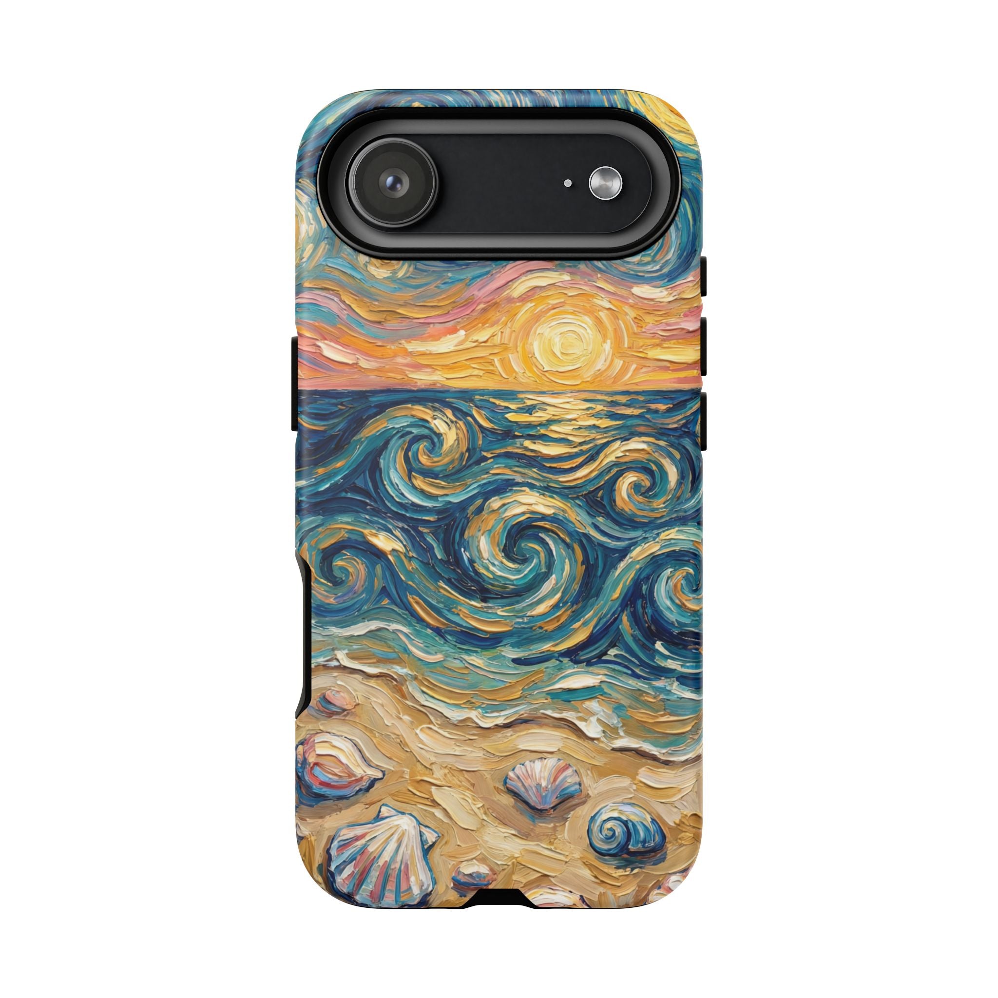 Sea Sunset iPhone Case — Van Gogh‑Style Beach Waves with Shells