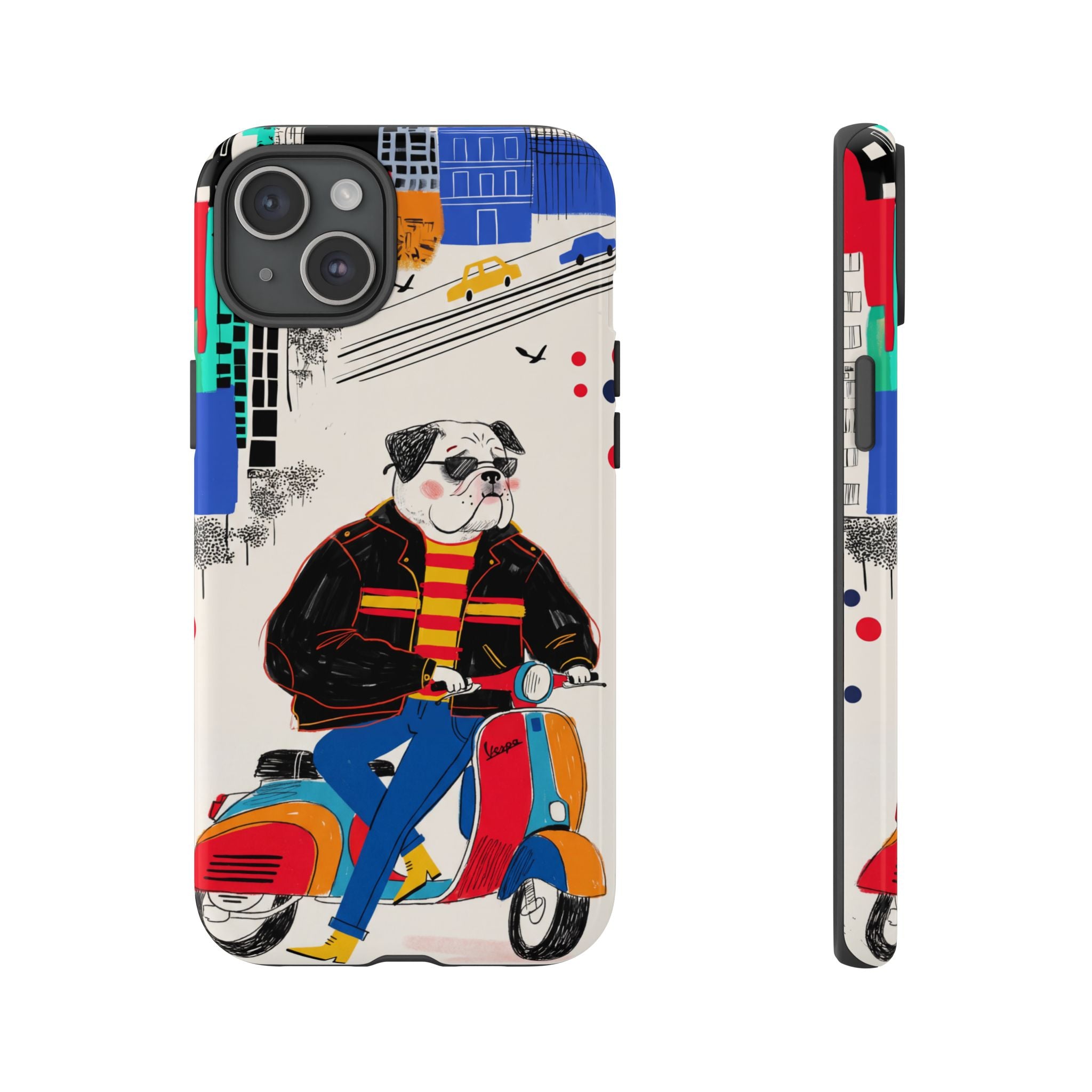 Bulldog Vespa iPhone Case | Retro Scooter Dog Protective Cover
