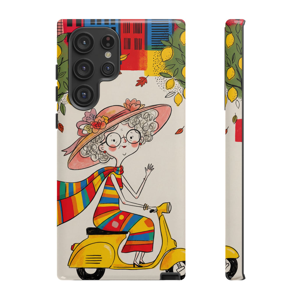 Vintage Scooter Granny Samsung Galaxy Phone Case | Colourful Retro Elderly Lady Design