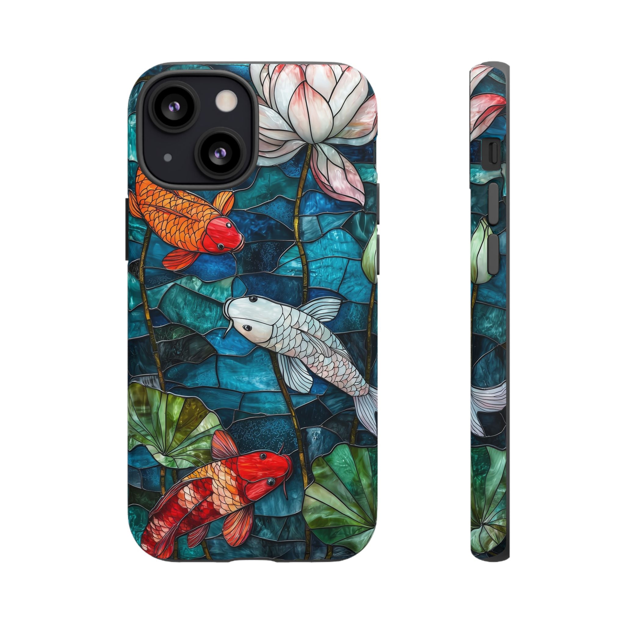 Koi Pond Tough iPhone Case — Stained Glass Lotus & Koi Design