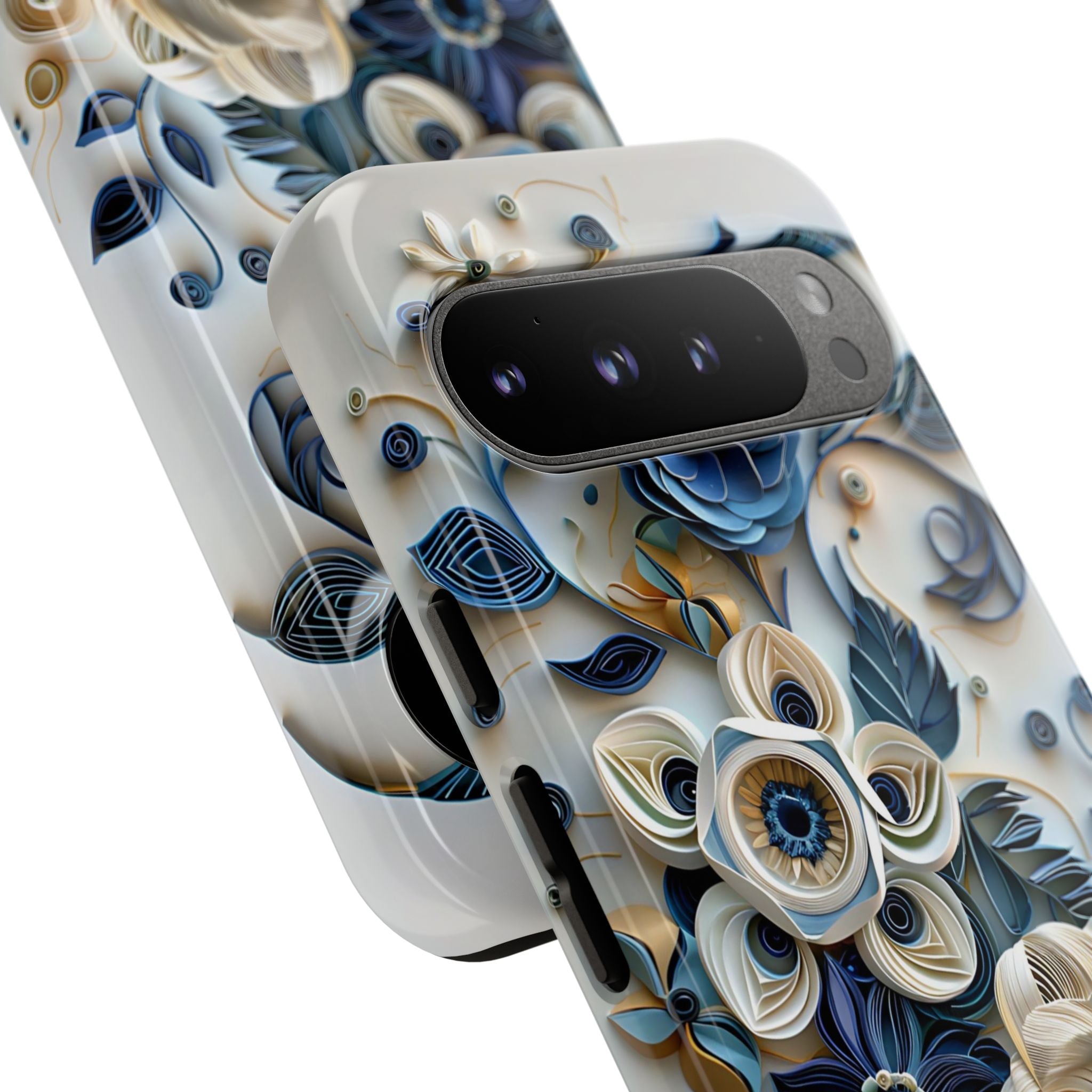 Floral Quilled Art Google Pixel Case — Blue & Cream Decorative Protection