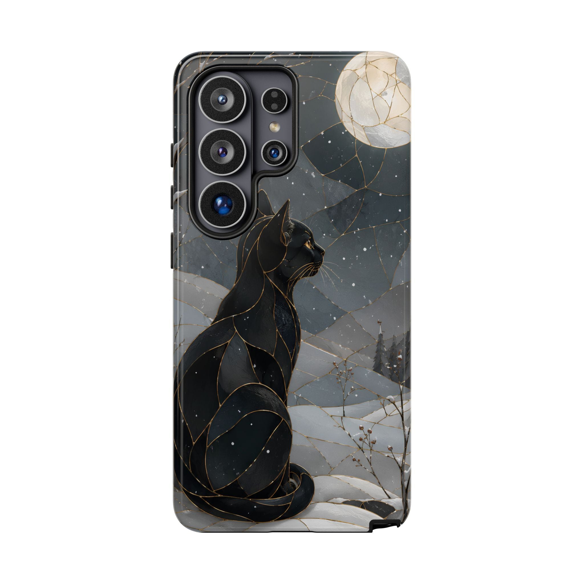 Black Cat Samsung Galaxy Phone Case | Moonlit Winter Phone Case