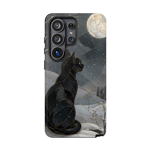 Black Cat Samsung Galaxy Phone Case | Moonlit Winter Phone Case