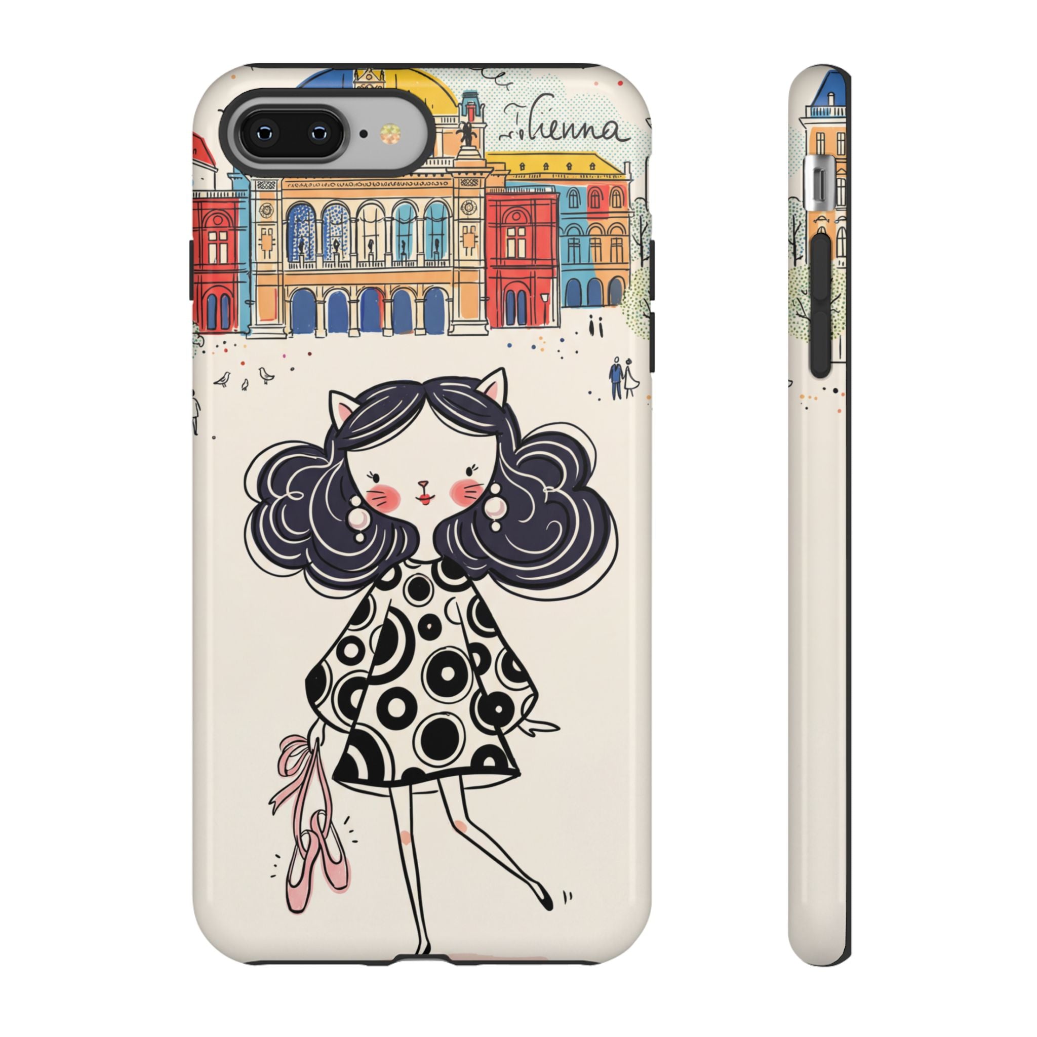 Cute Parisian Cat Girl iPhone Case | Ballet Slippers Illustration Tough Case