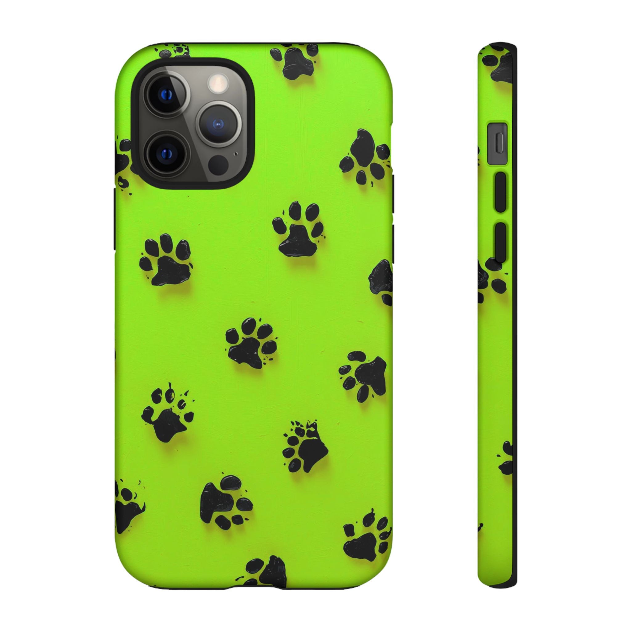 Neon Paw Print Tough Phone Case — Shockproof Pet Lover iPhone Cover