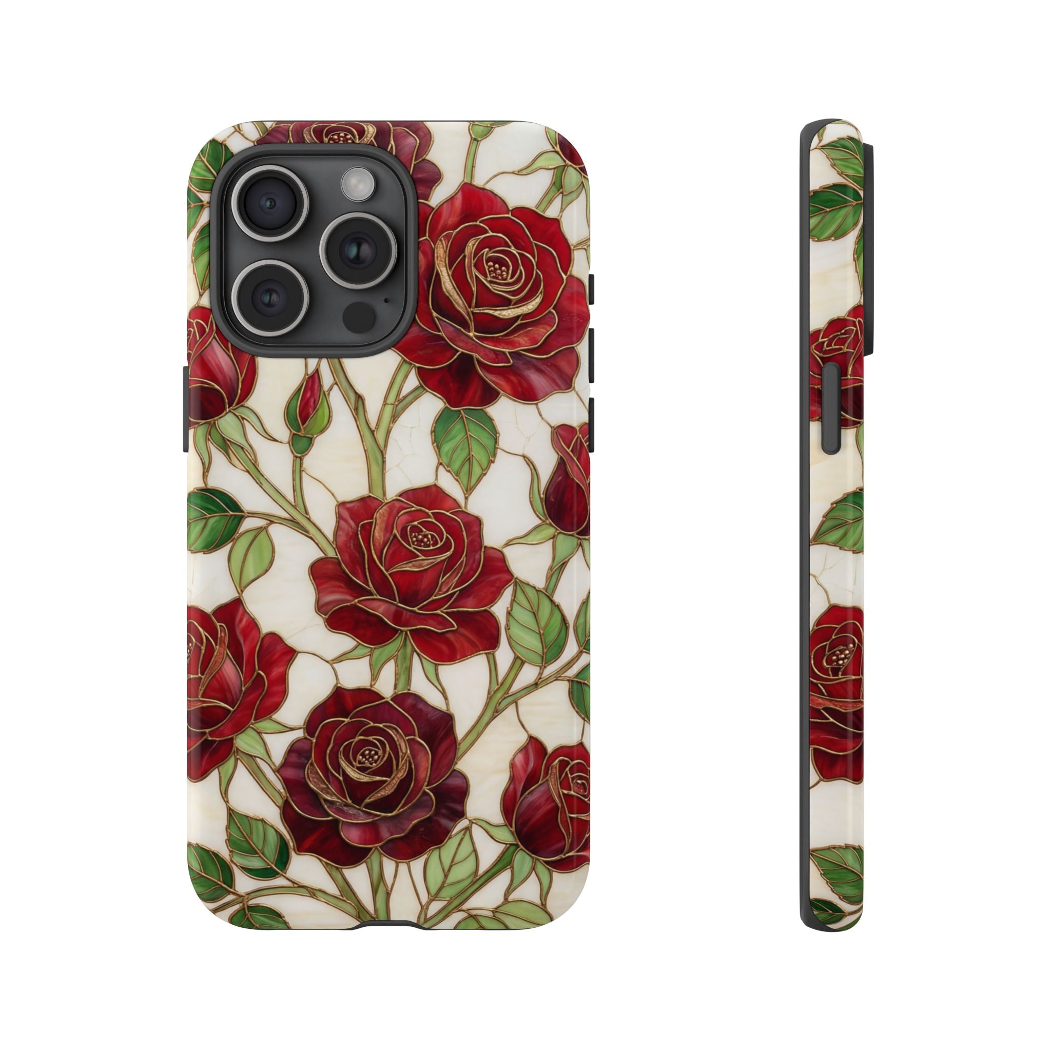 Red Rose Pattern Tough iPhone Case — Vintage Floral iPhone Protection