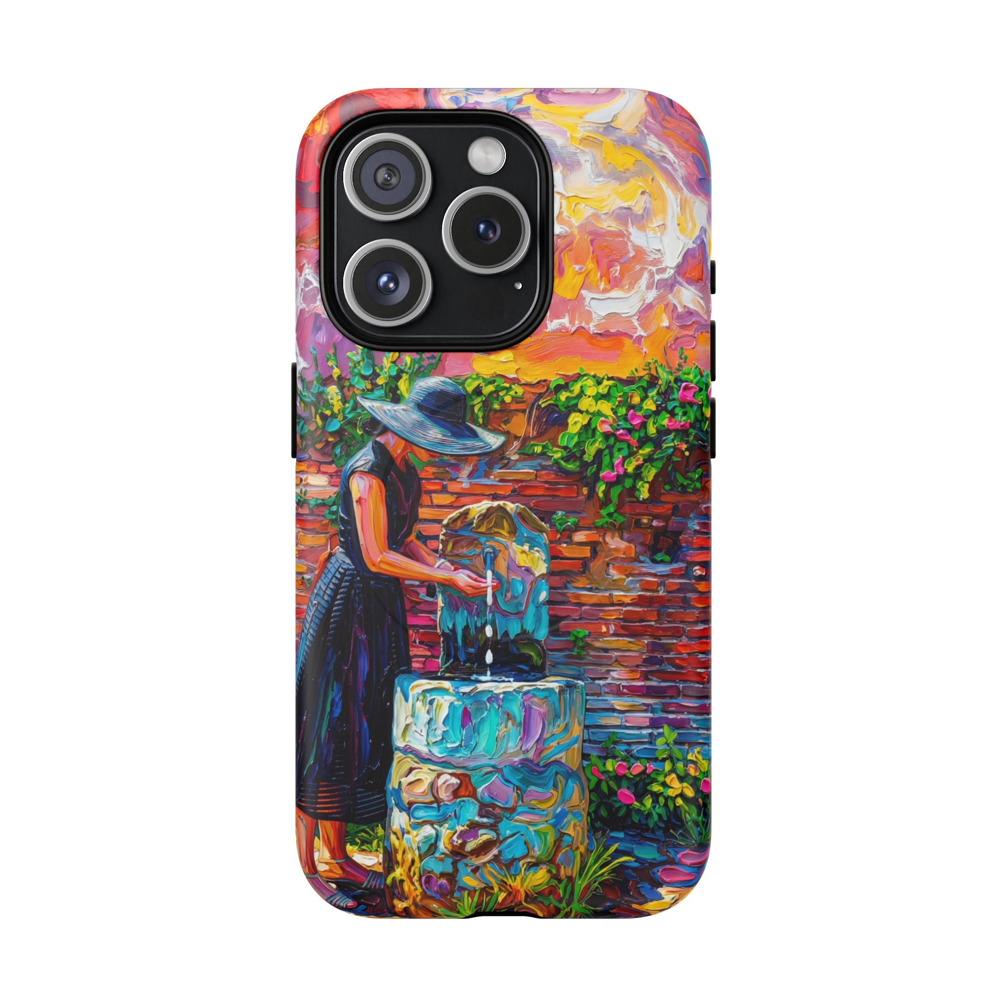 Artistic Garden iPhone Case | Woman at Fountain Tough MagSafe Case