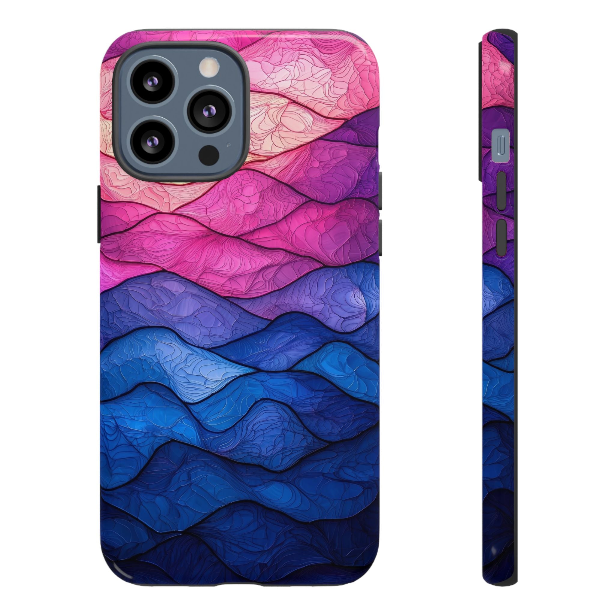 Abstract Ocean Waves iPhone Case — Pink & Blue Gradient Tough Case