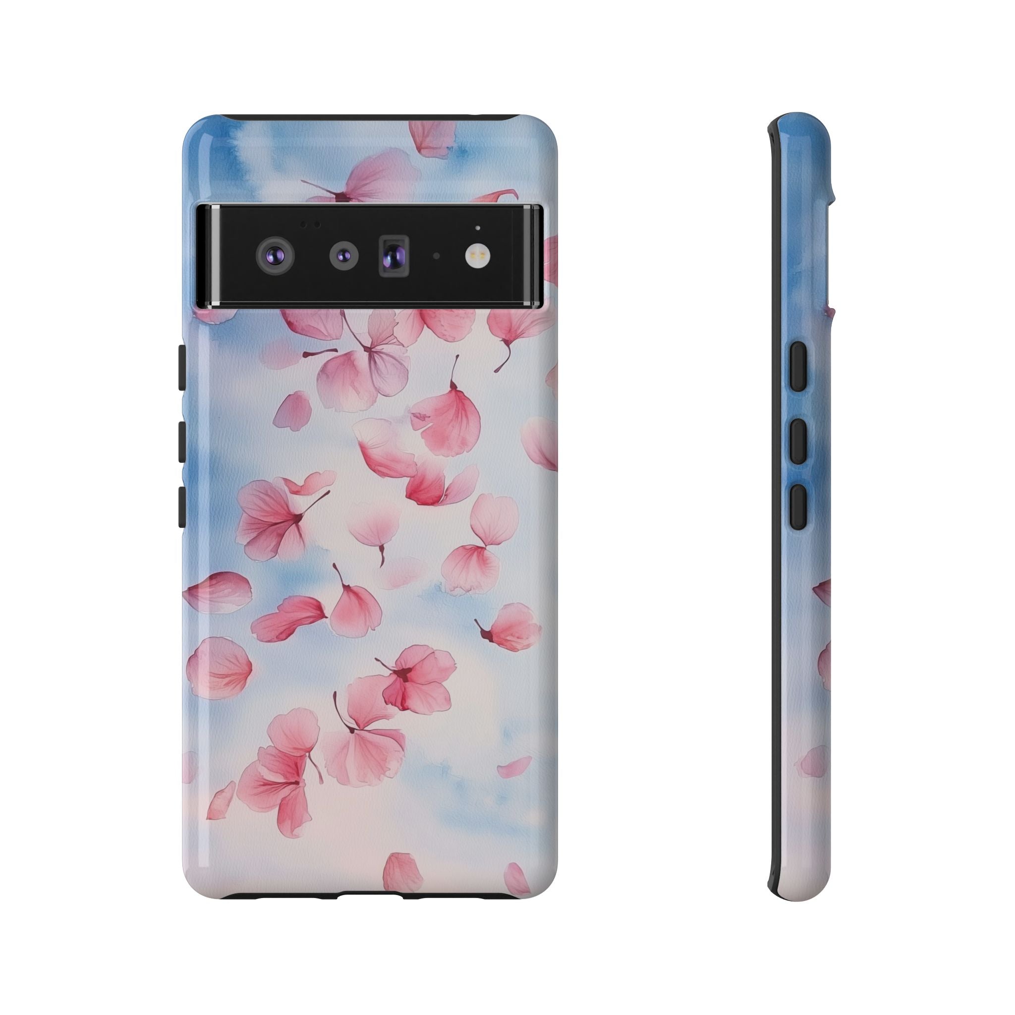 Floral Petal Tough Google Pixel Case | Pink Falling Blossoms