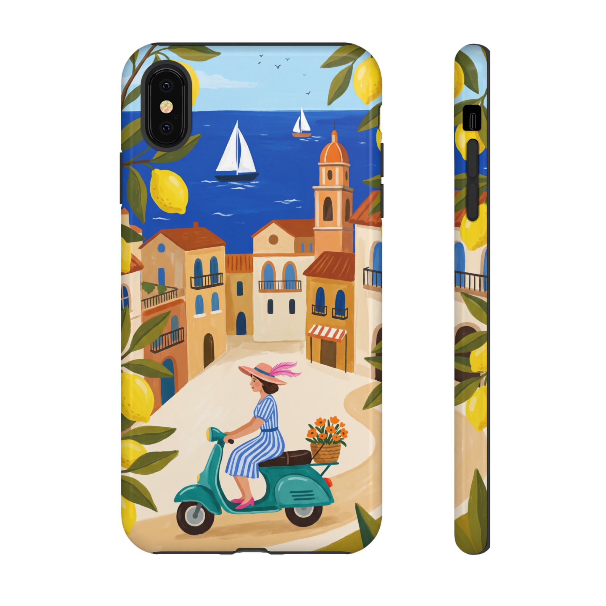 Mediterranean Scooter iPhone Case | Coastal Lemon Grove Design