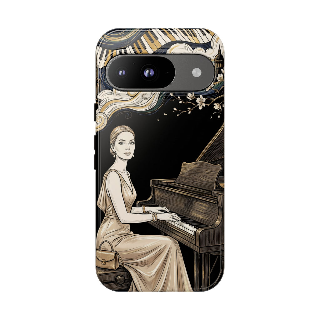 Elegant Piano Woman Google Pixel Phone Case | Vintage Art Deco Music Design