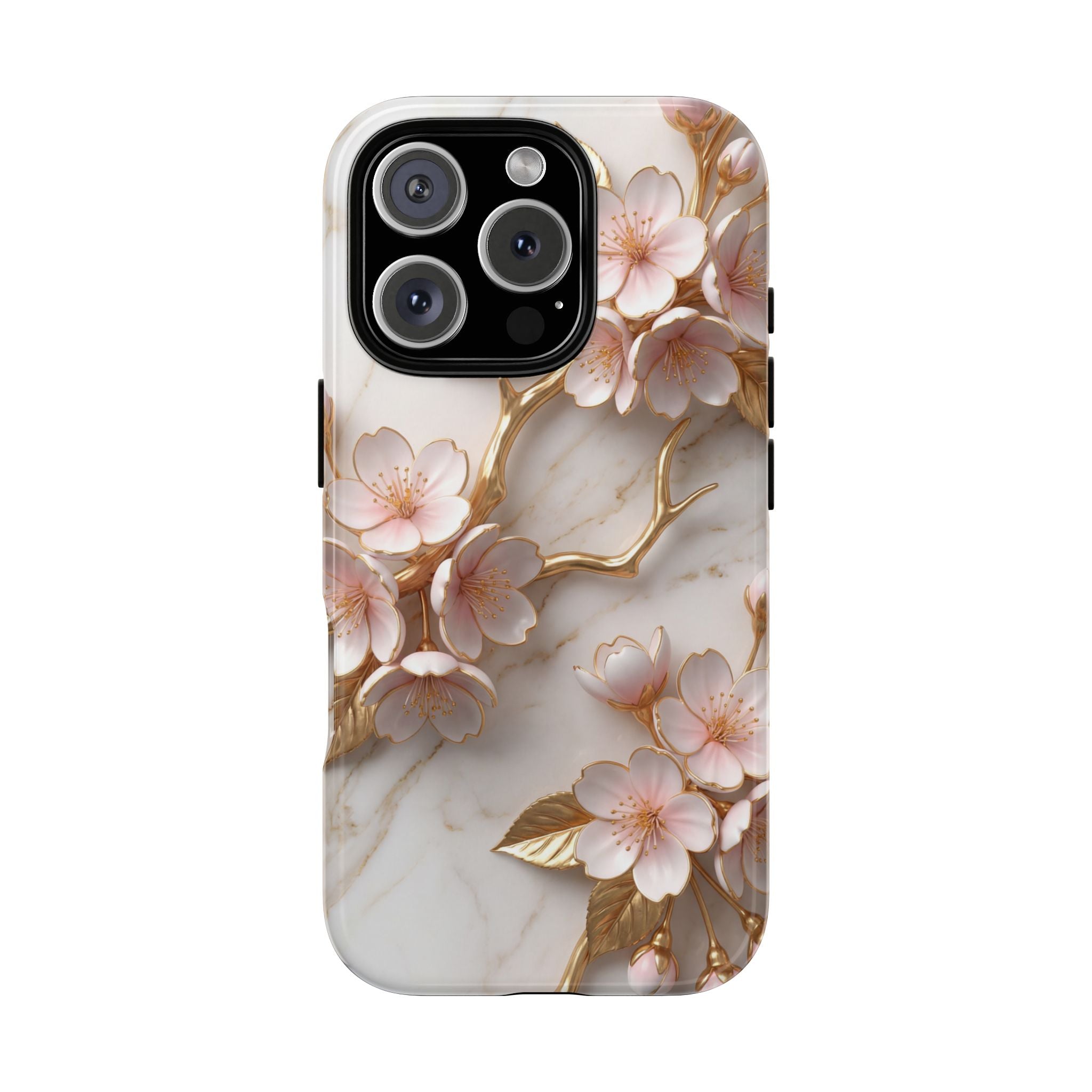 Floral Marble iPhone Case — Sakura Gold Cherry Blossom Tough Case