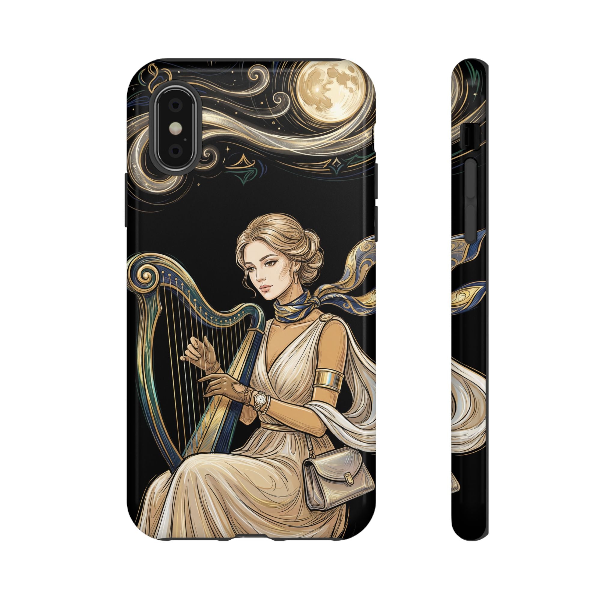 Moonlit Harp iPhone Case | Vintage Goddess Musician Art