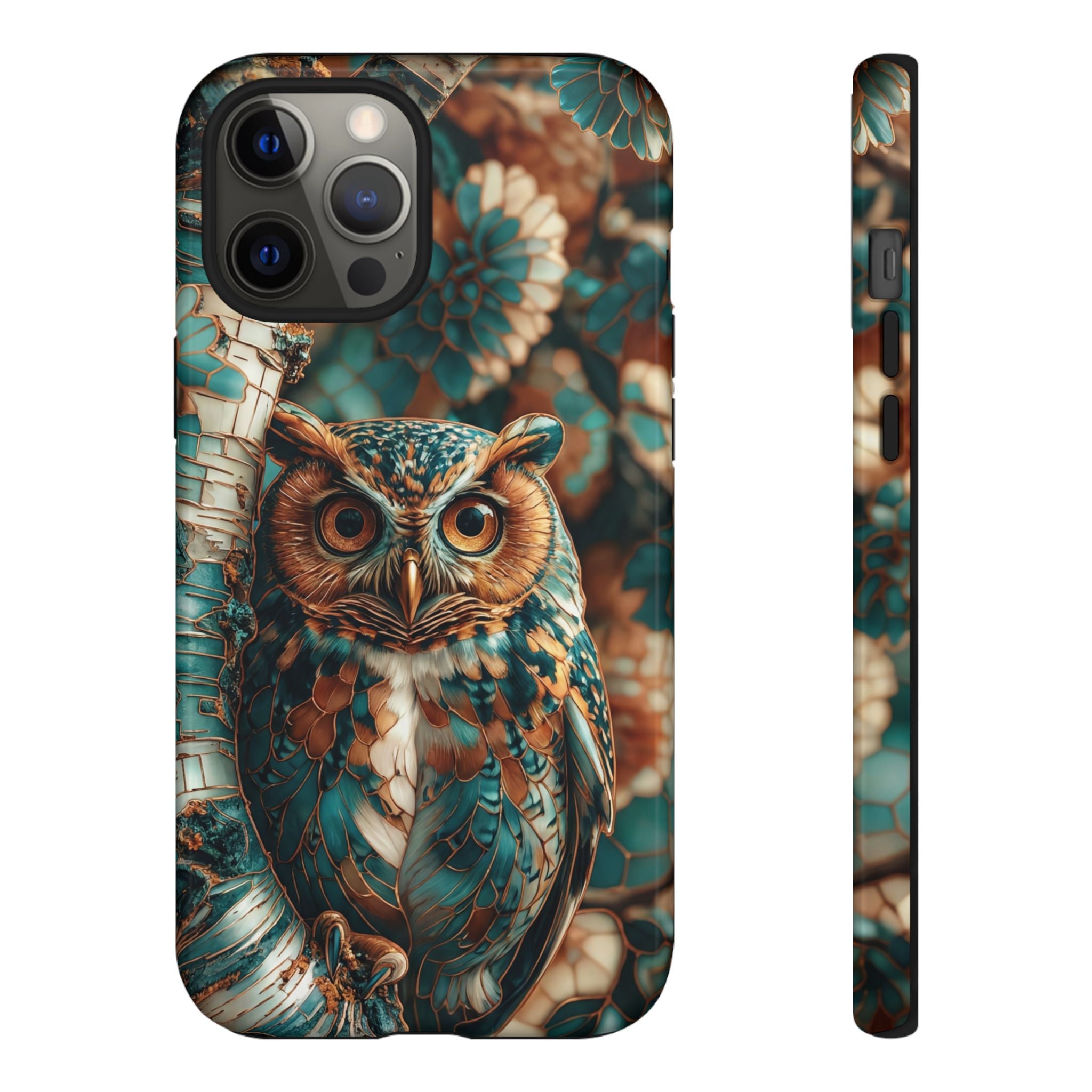 Owl Forest Tough iPhone Case | Teal & Brown Rustic Wildlife Protective Cover