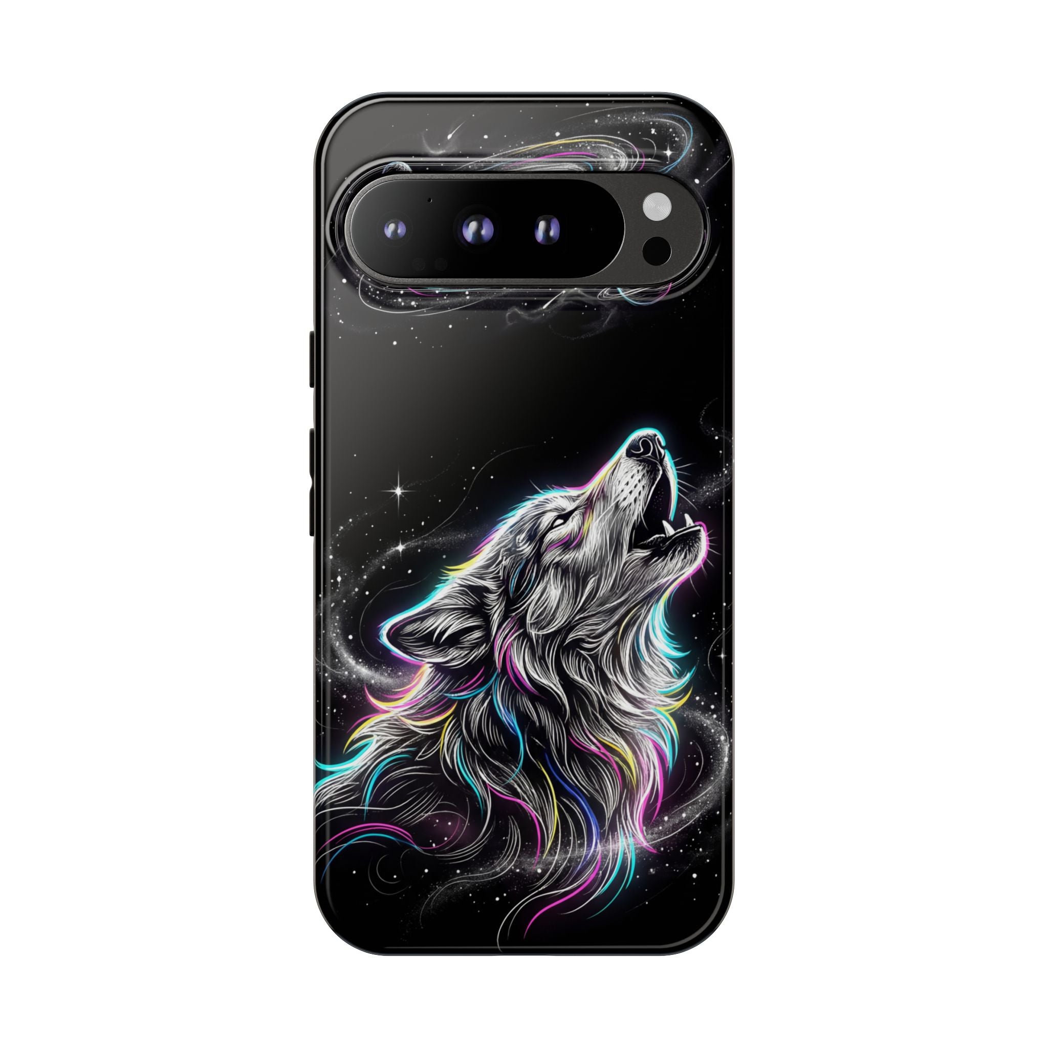 Wolf Galaxy Tough Google Pixel Phone Case | Colorful Howling Wolf Space Design
