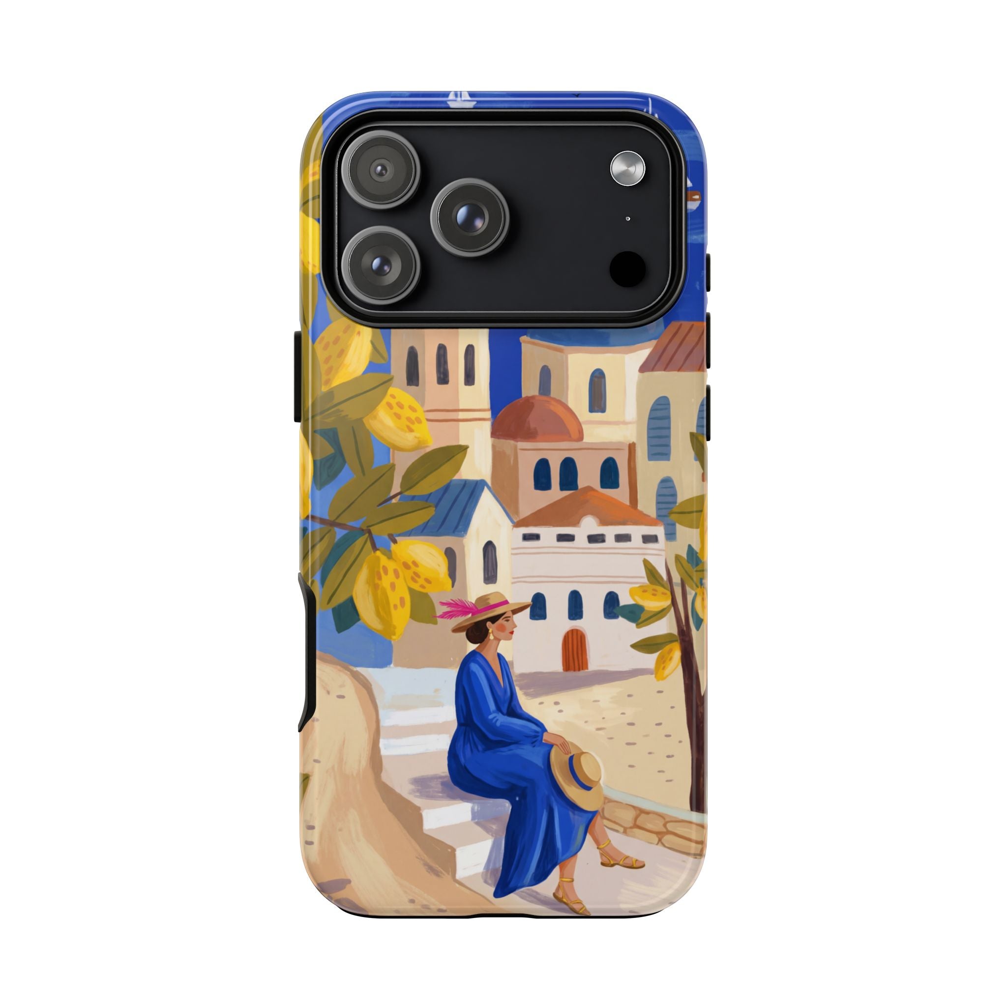 Mediterranean Village iPhone Case | Scenic Sailboat & Lemon Grove Design
