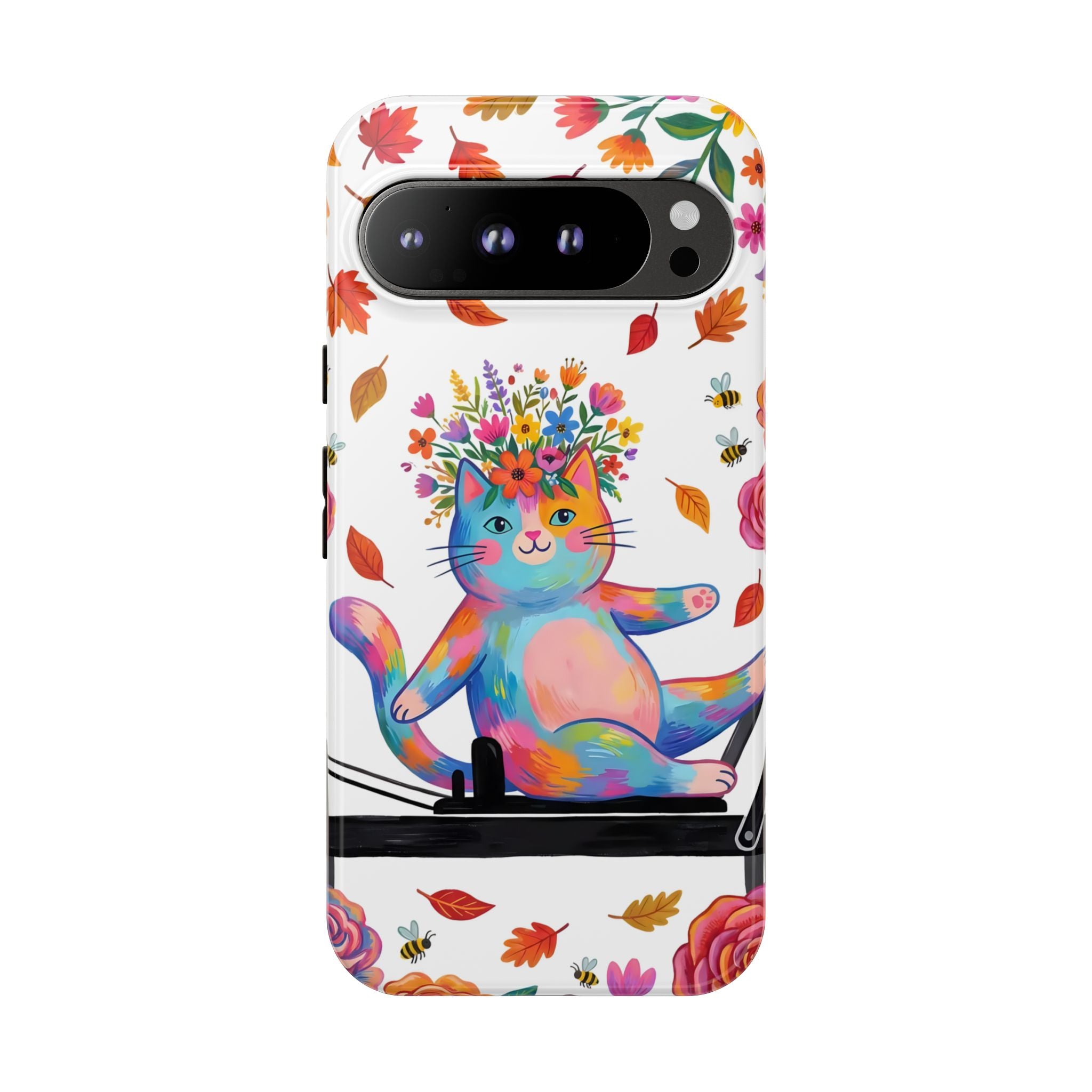 Colorful Floral Cat on Pilates Reformer Protective Google Pixel Phone Case