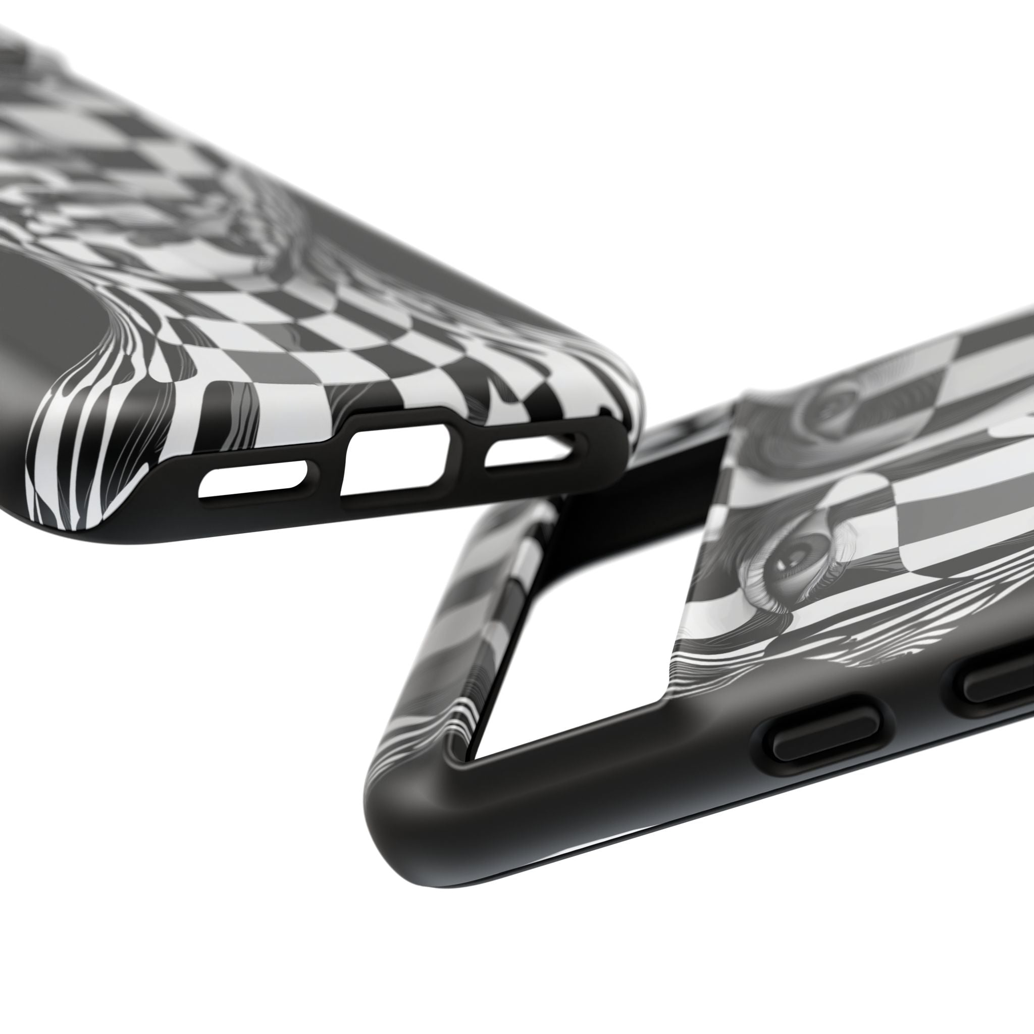 Checkerboard Face Tough Google Pixel Case — Black & White Surreal Art Protective Cover