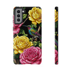 Floral Hummingbird Tough Samsung Galaxy Phone Case | Vibrant Rose & Yellow Garden Protection