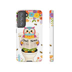 Owl News Floral Samsung Galaxy Phone Case | Cute Owl Reading Newspaper on Toilet