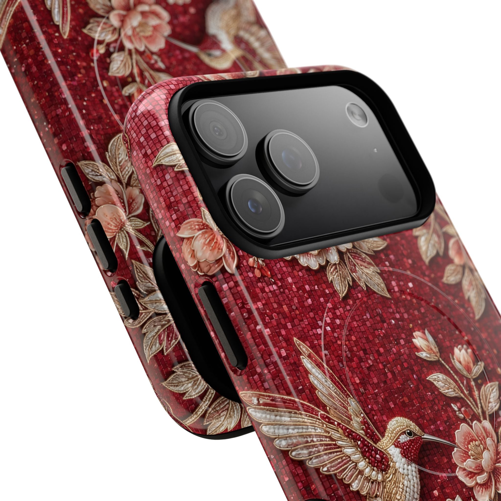 Floral Hummingbird Tough Case | Vintage Red MagSafe iPhone Case