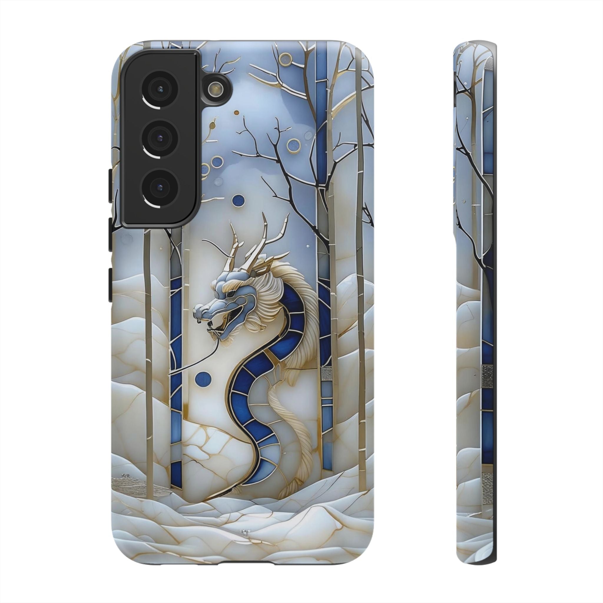 Dragon Stained Glass Samsung Galaxy Case — Blue Winter Forest Protective Cover