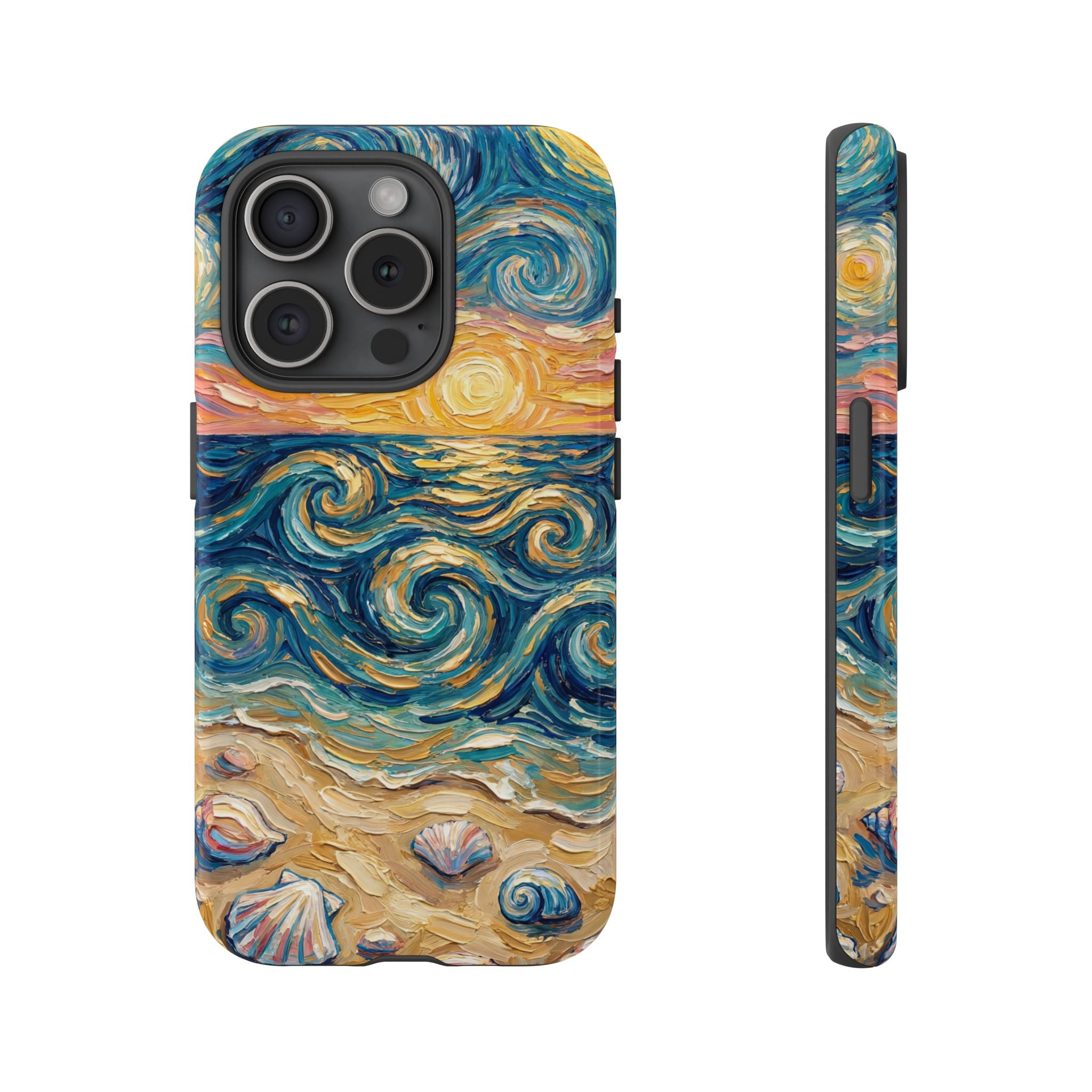 Sea Sunset iPhone Case — Van Gogh‑Style Beach Waves with Shells