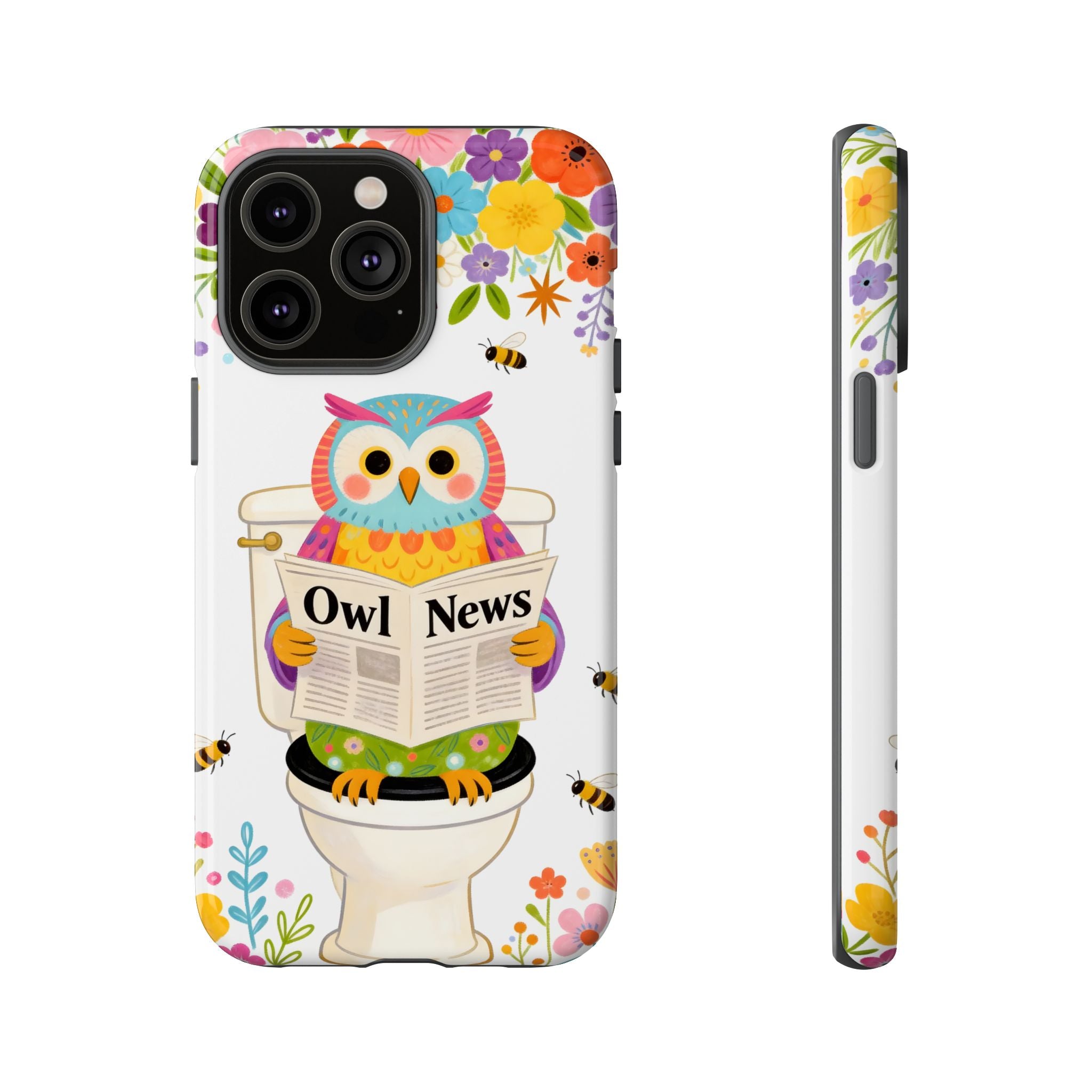 Owl News Floral iPhone Case | Cute Owl Reading Newspaper on Toilet